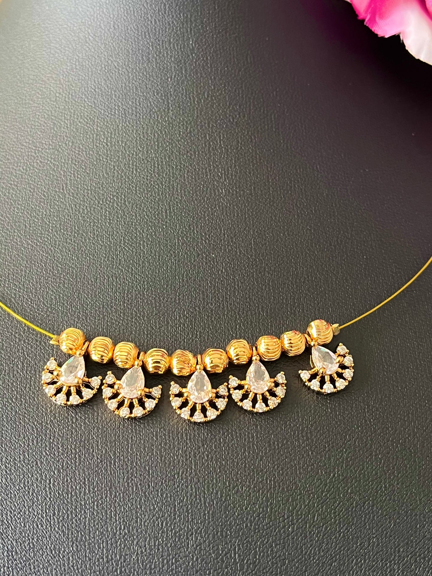 Whisperer - Minimalist Gold-Tone Wire Invisible Necklace with CZ & Bead Charm