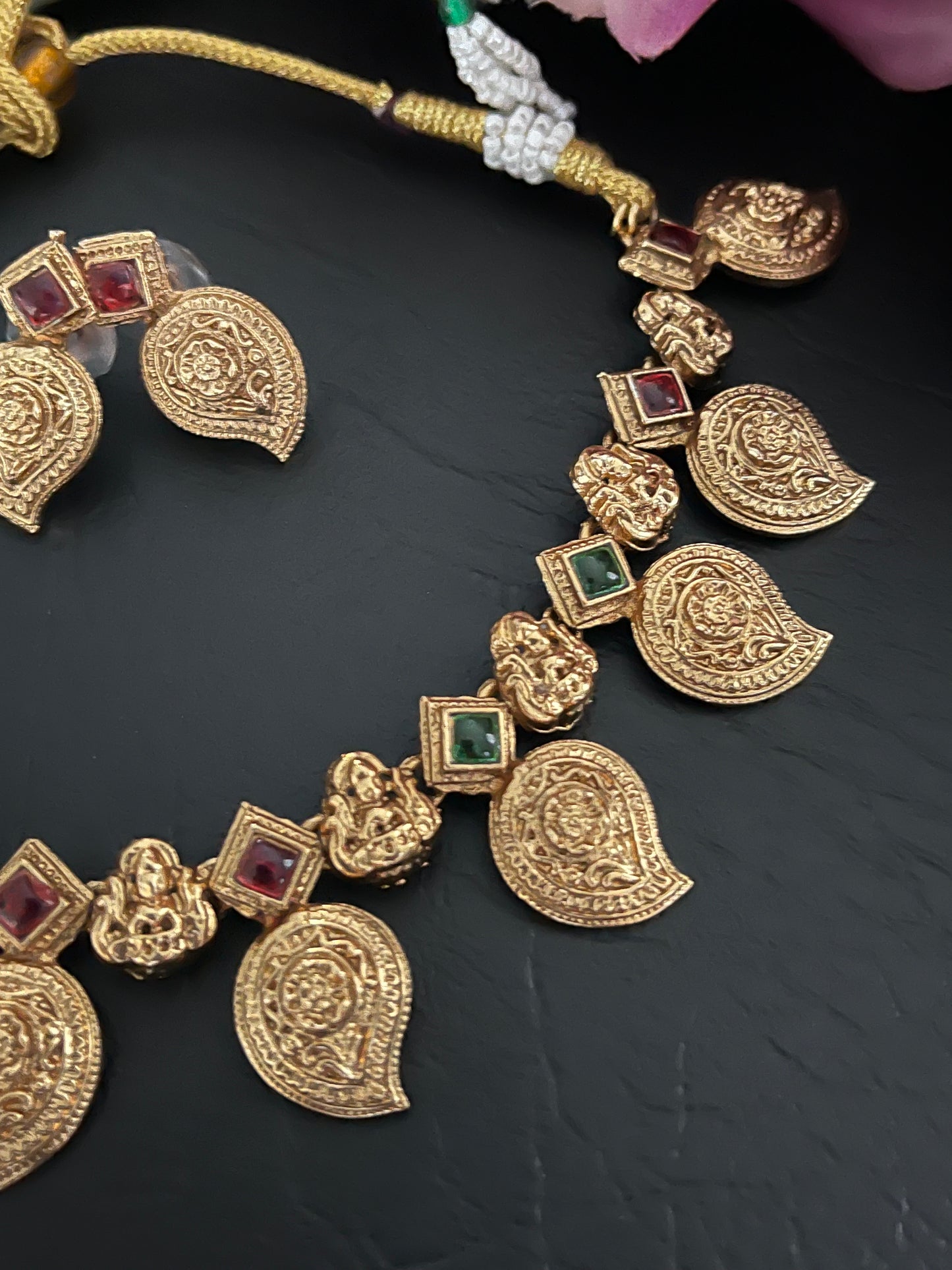 Kalyani - Mango Motif Temple Necklace Set