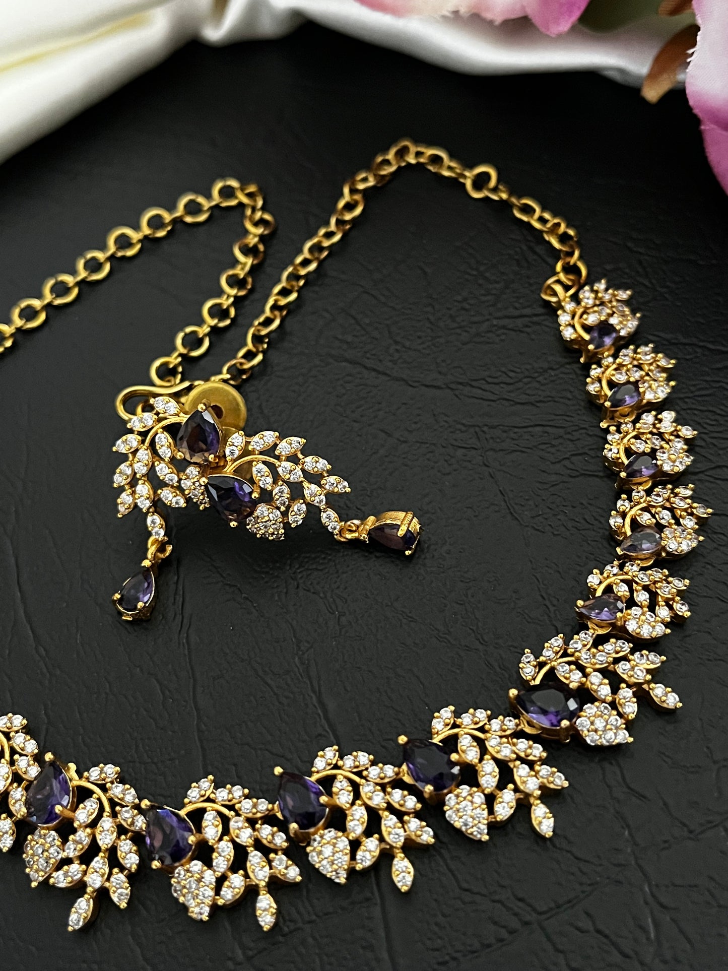 Liora - CZ Leaf Necklace Set