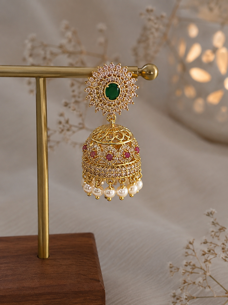 Ishani - Emerald CZ Jhumka Earrings
