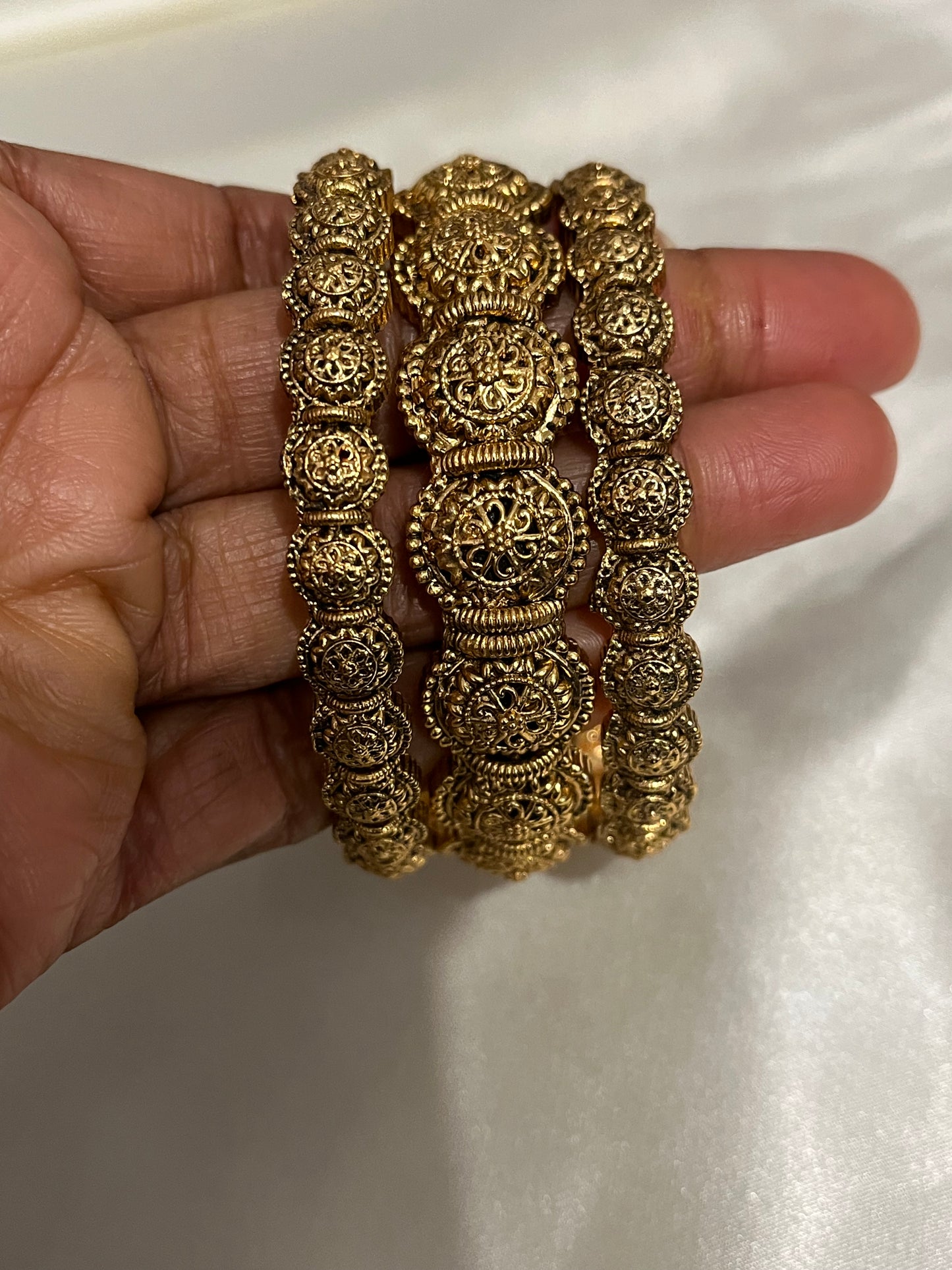 Jhanvi - Antique Gold Finish Kada Bangles Set | Intricate Filigree Work | Traditional Temple Jewellery