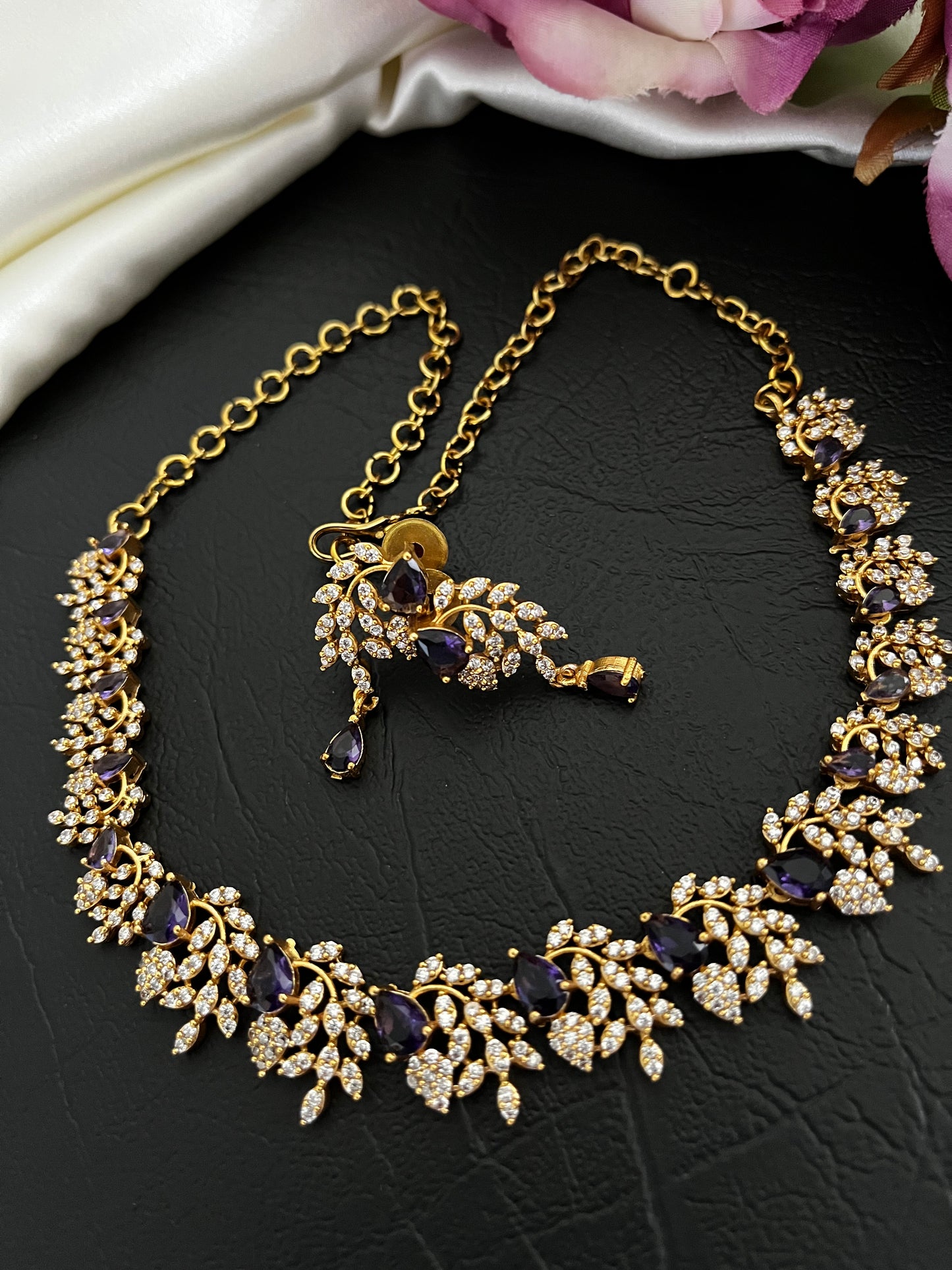 Liora - CZ Leaf Necklace Set