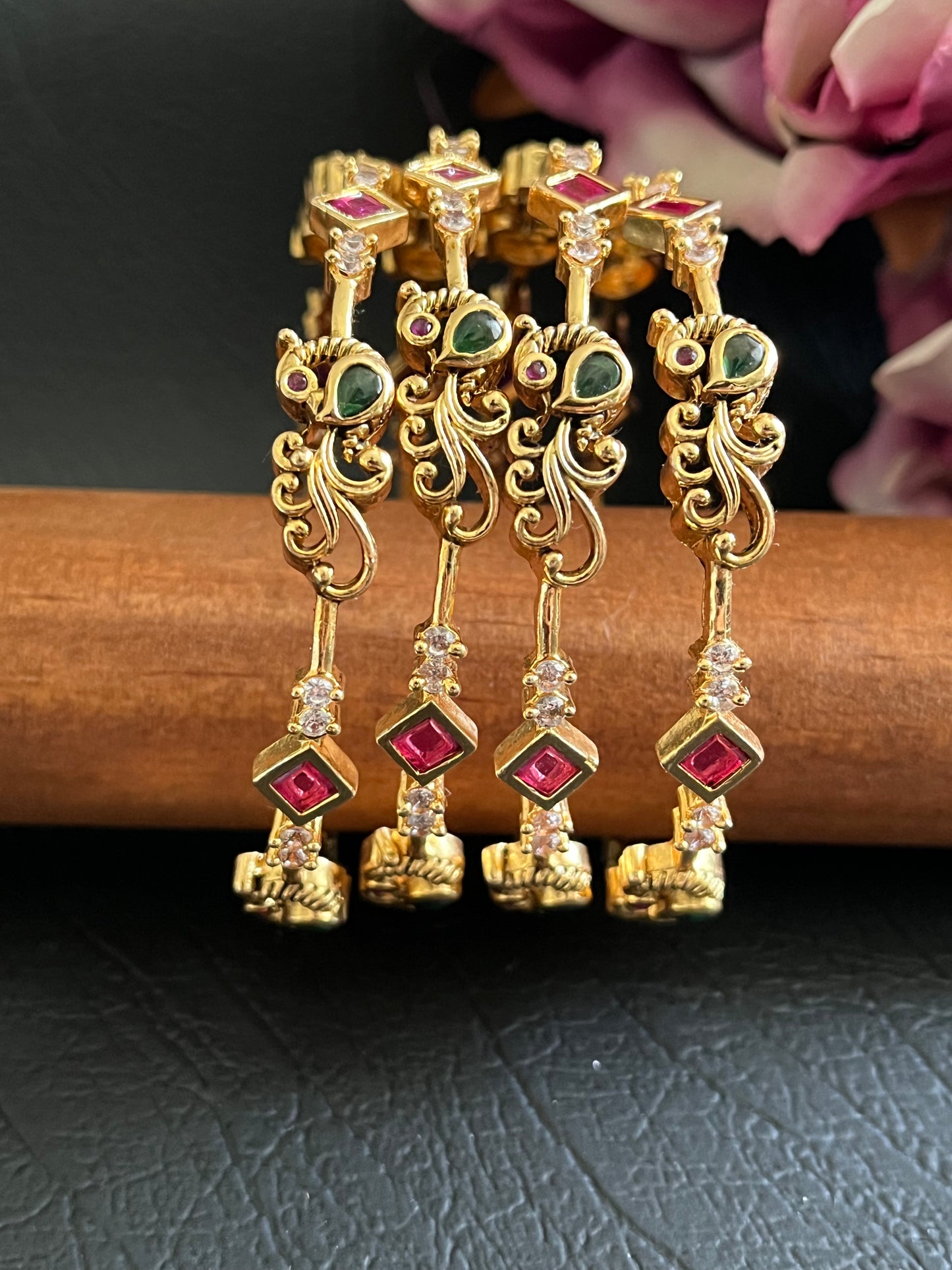 Varsha - CZ Peacock Heritage Bangles (Pair)
