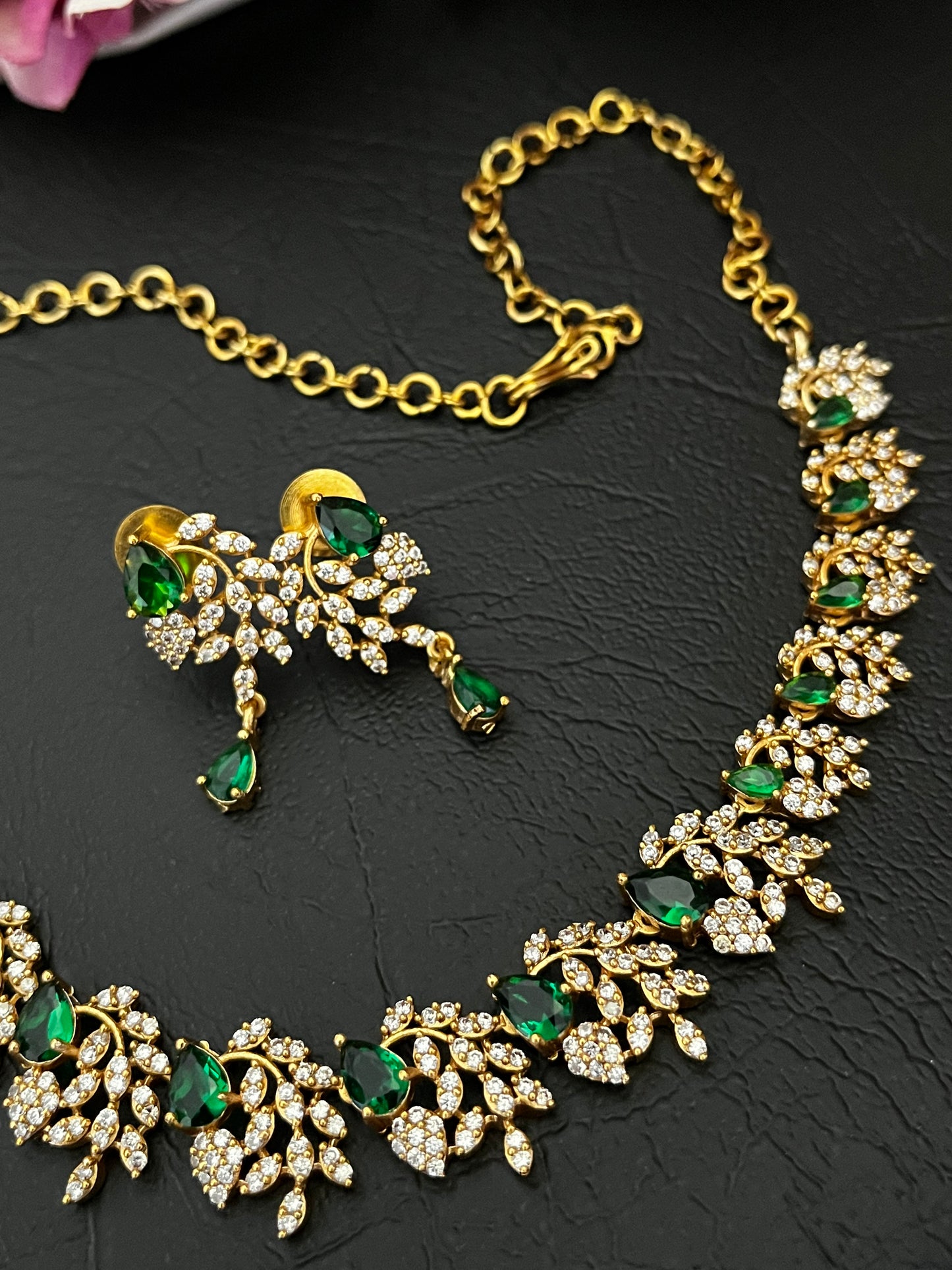 Liora - CZ Leaf Necklace Set