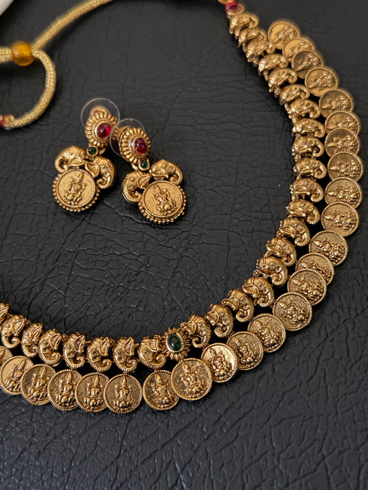 Aadhira Tusker Coin Necklace Set