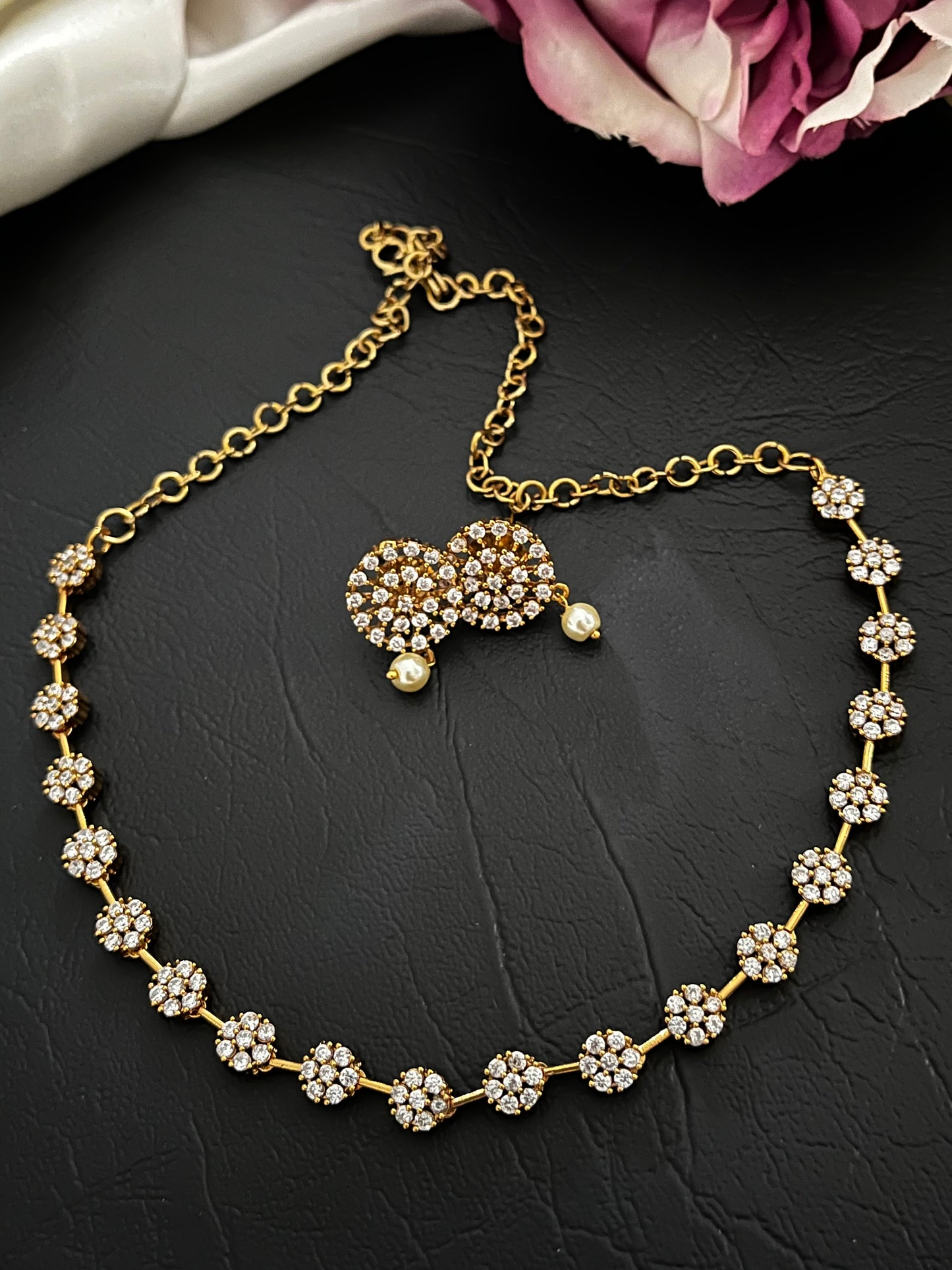 Flora - CZ Pearl Accent Necklace Set