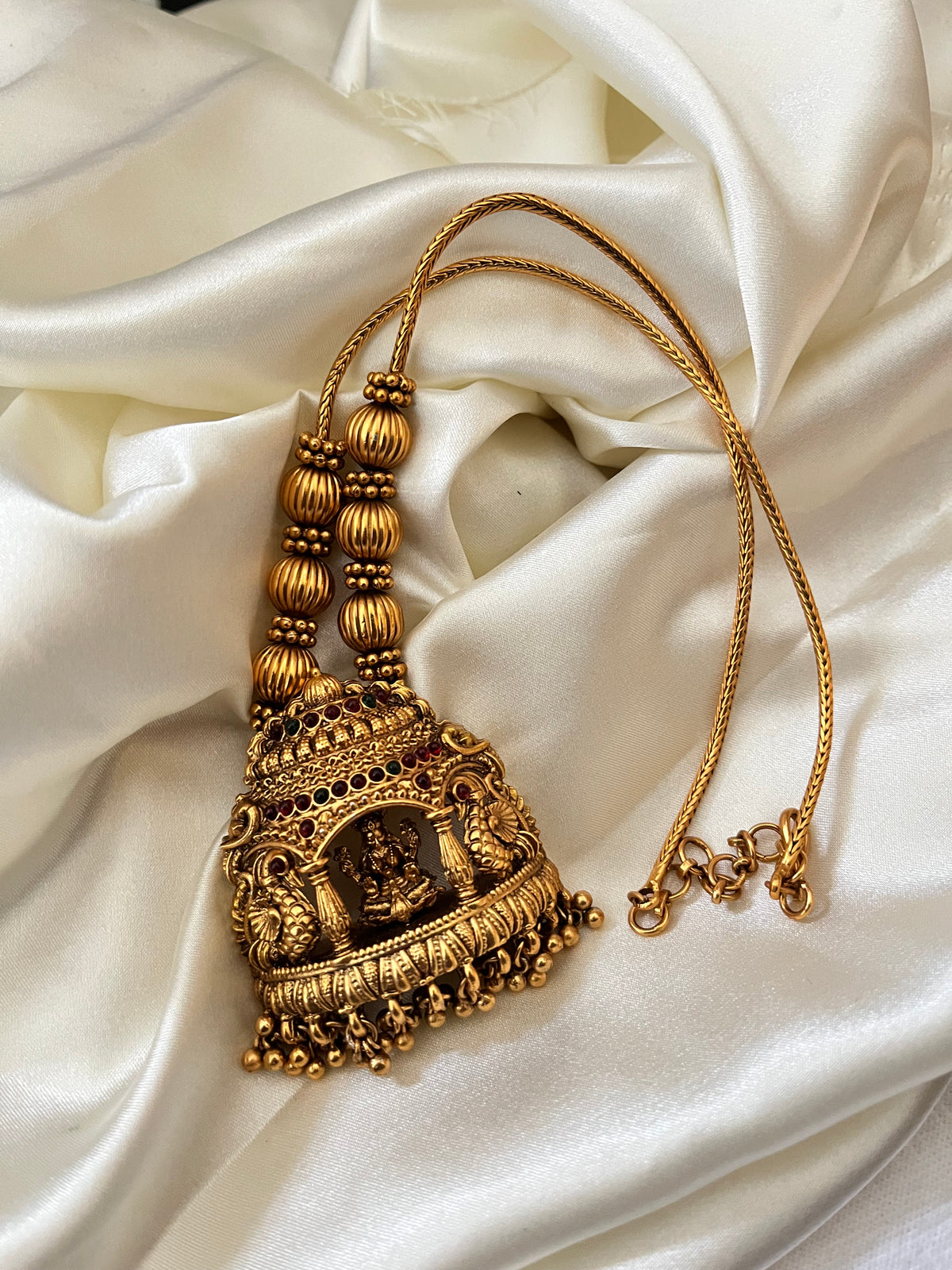 Vaidehi Antique Gold Temple Short Haaram Necklace | Lakshmi Pendant Jewellery