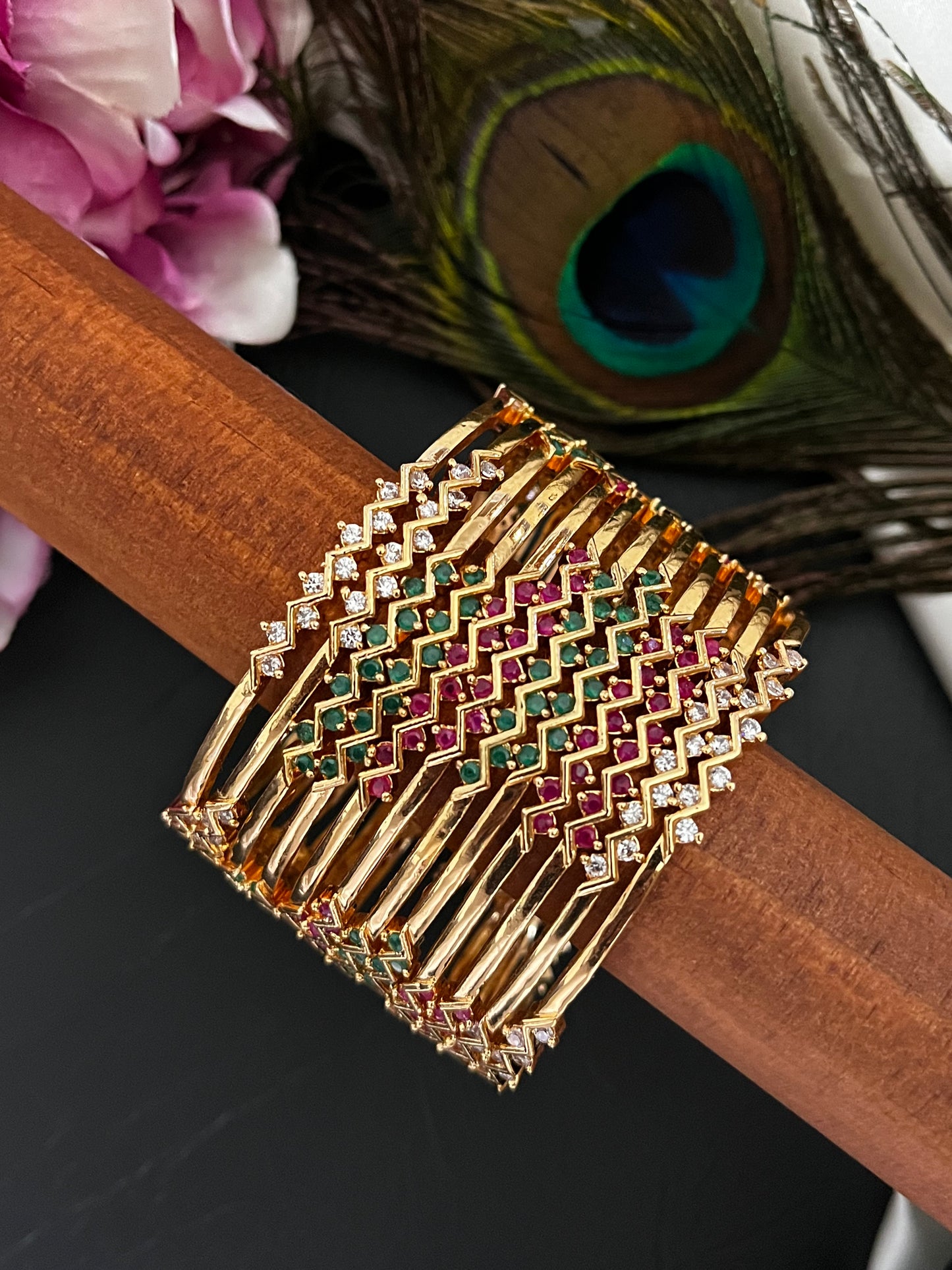 Ziva - CZ Chevron Bangles (Pair)