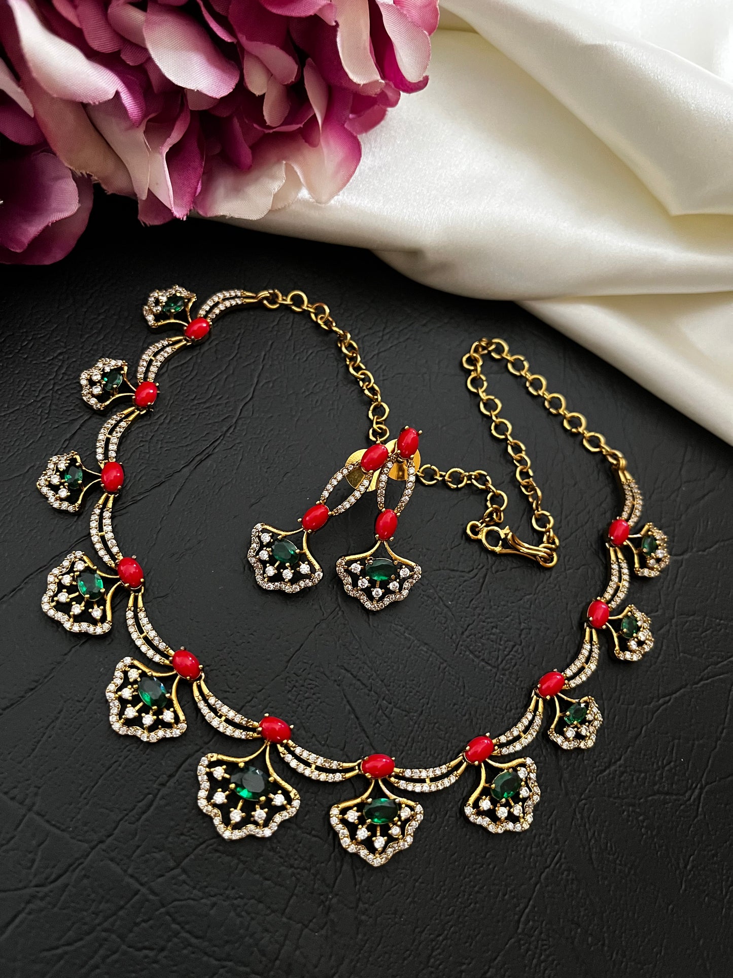 Anika - CZ Floral Necklace Set V1