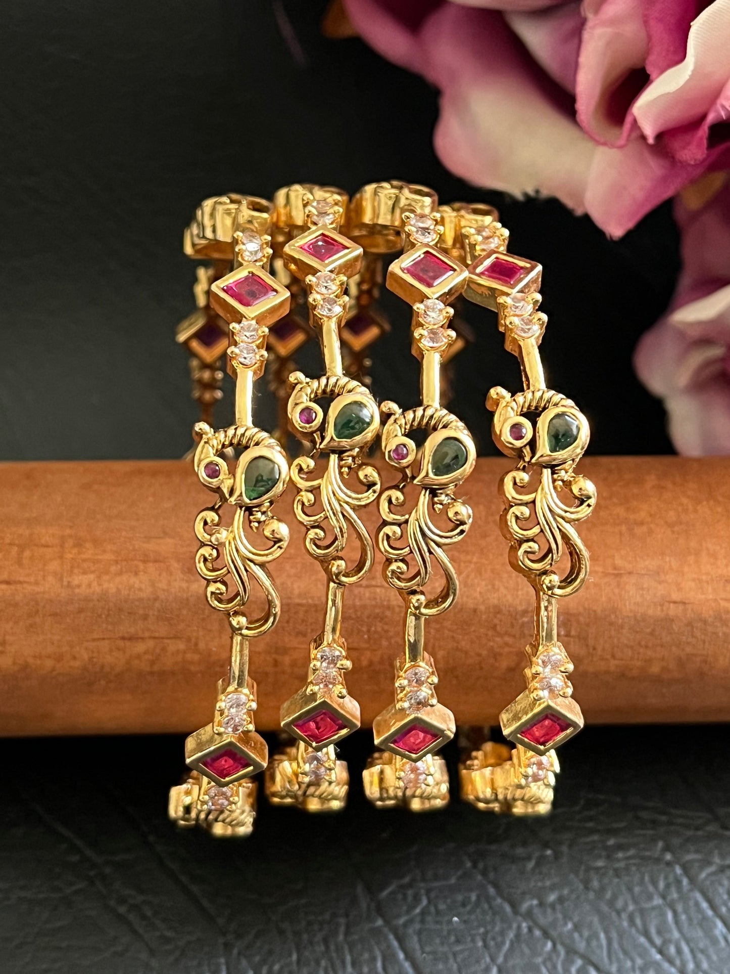 Varsha - CZ Peacock Heritage Bangles (Pair)