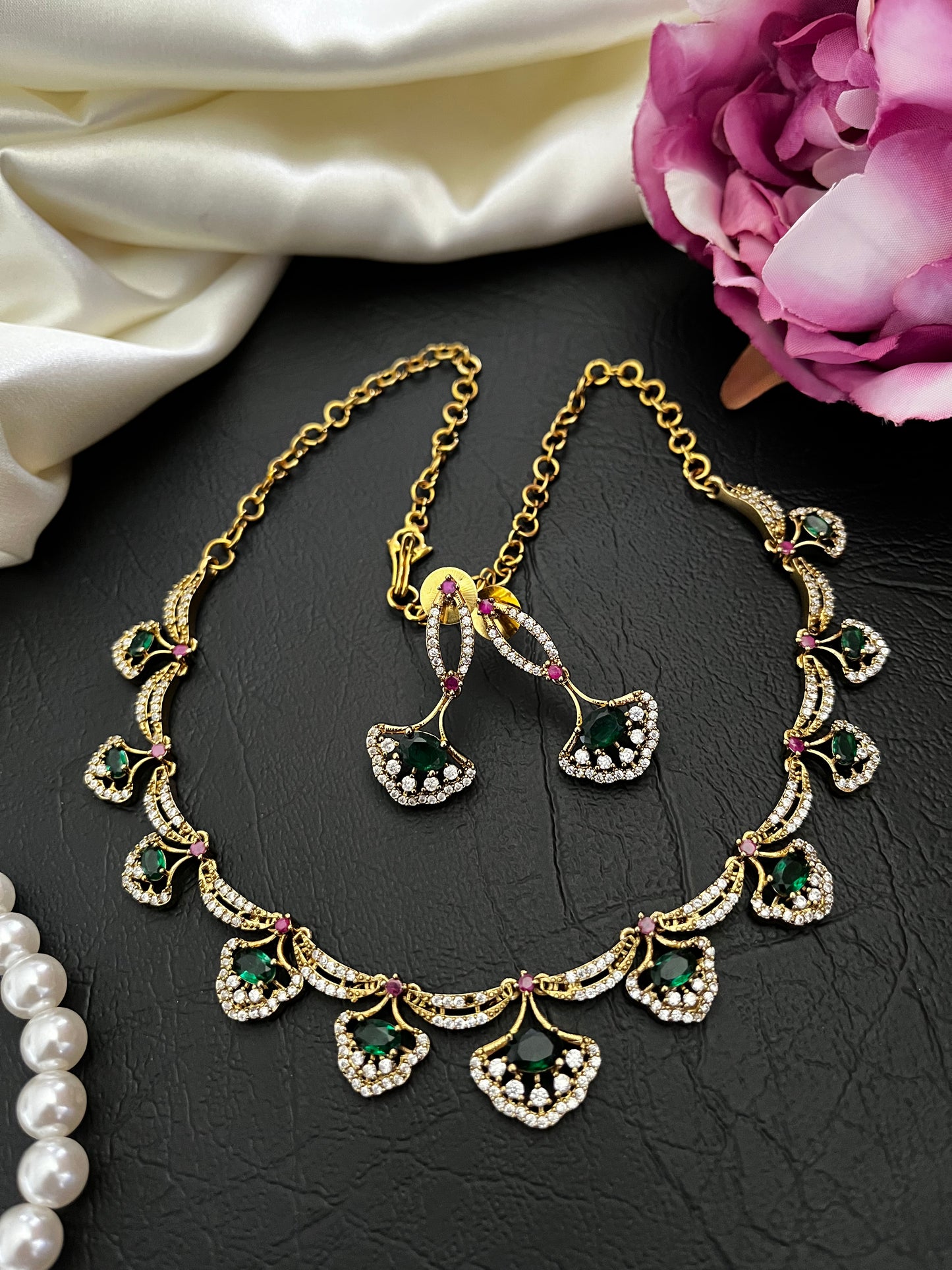 Anika - CZ Floral Necklace set V2