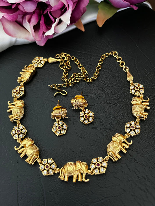 Savara Elephant Statement Necklace Set
