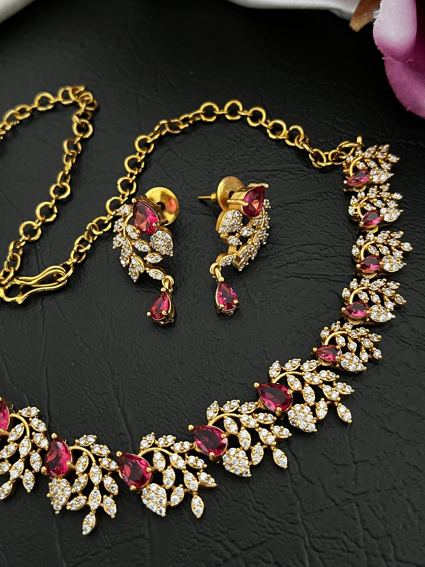 Liora - CZ Leaf Necklace Set