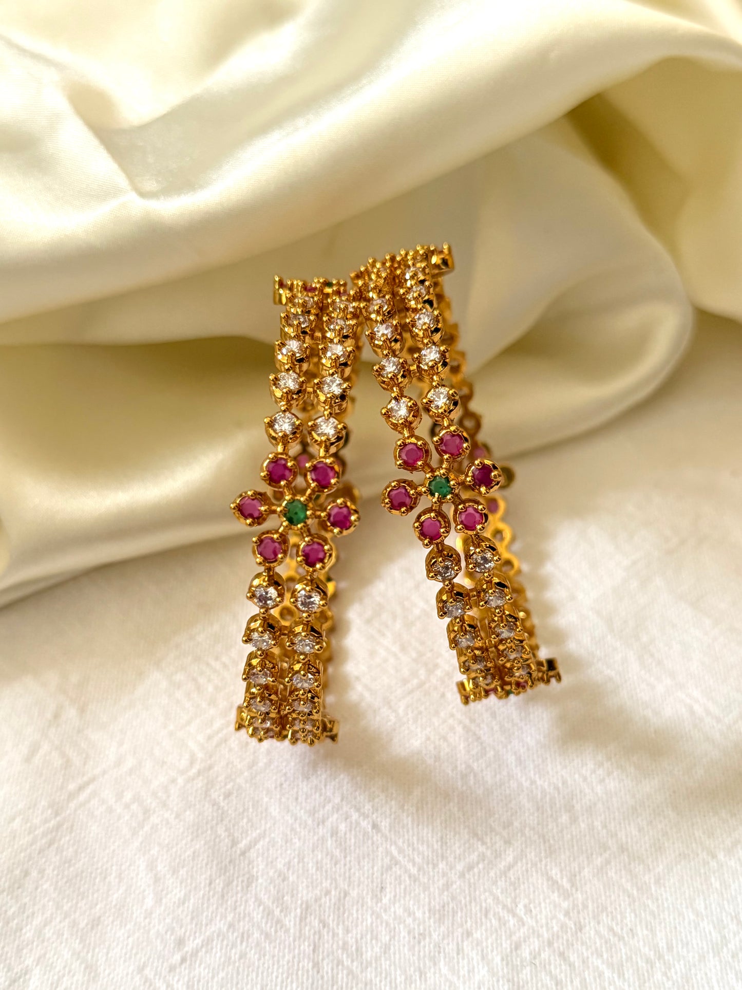 Rithika - Ruby & Emerald Floral CZ Gold-Plated Bangle | Indian Jewellery Australia