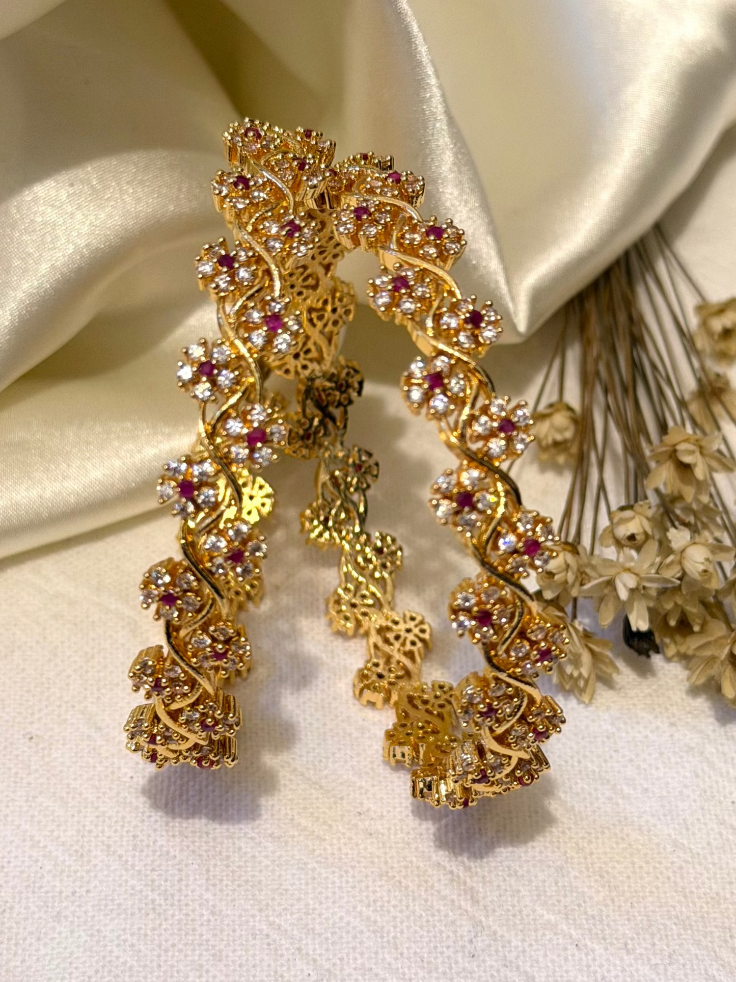 Hinu blossom - Premium Micro Gold Plated Ruby CZ Bangle – Indian Jewellery Australia