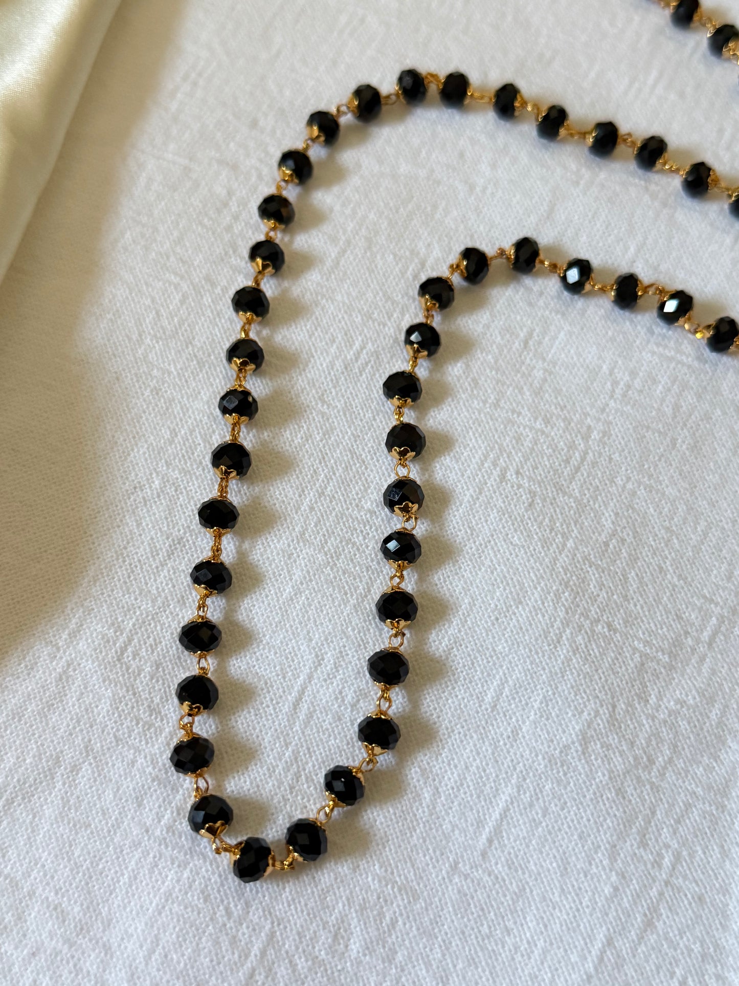 Nila Black Crystal Karimani Mala – Micro Gold Plated