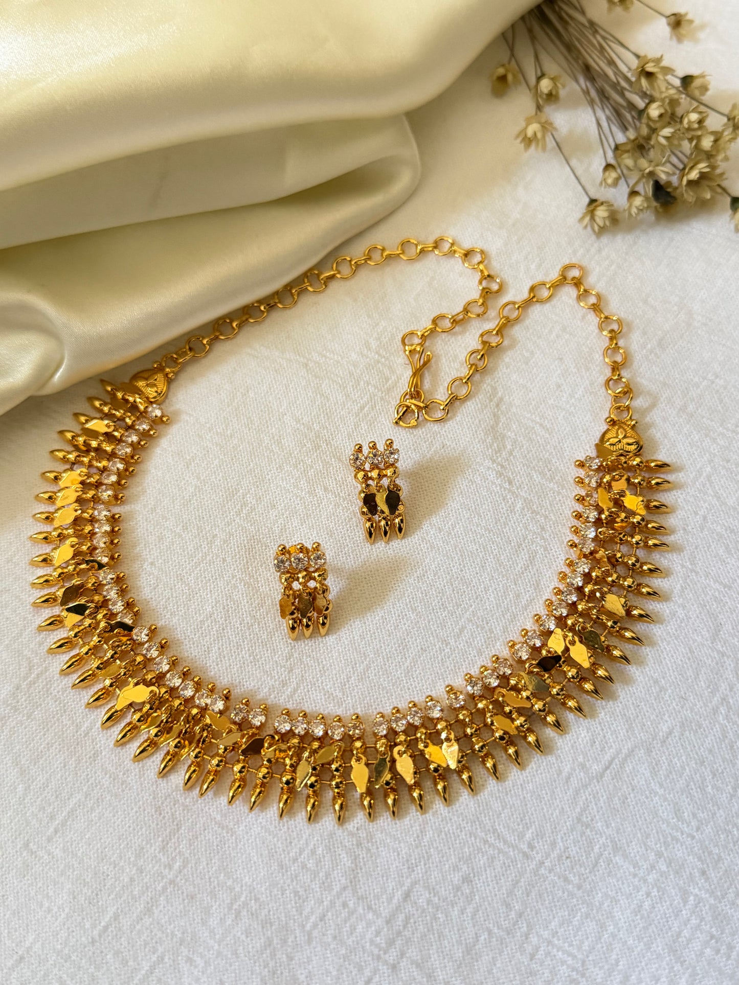 Tharika - Gold Plated CZ Kerala ilakkathali Set with Stud Earrings
