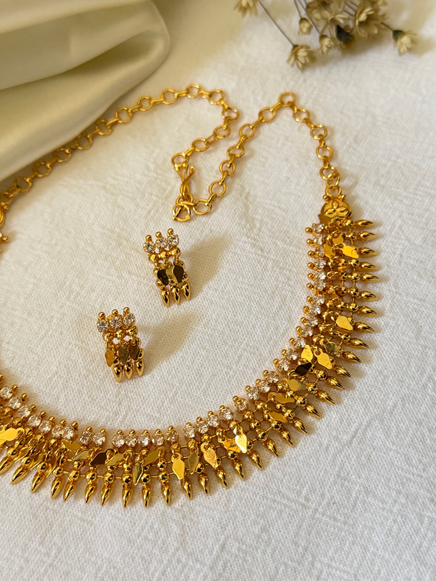 Tharika - Gold Plated CZ Kerala ilakkathali Set with Stud Earrings