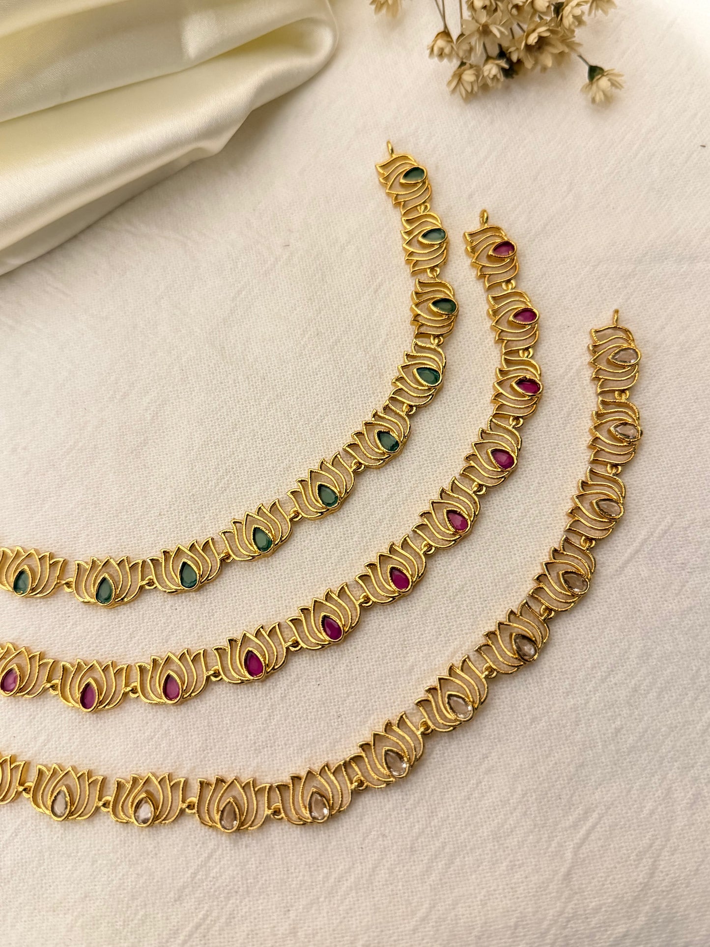 Grace Padma - Lotus Necklace & Stud Earrings Set – Micro Gold Plated Indian Jewellery