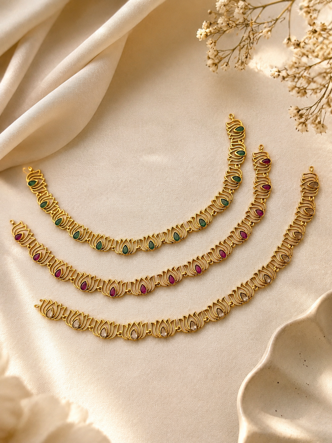 Grace Padma - Lotus Necklace & Stud Earrings Set – Micro Gold Plated Indian Jewellery
