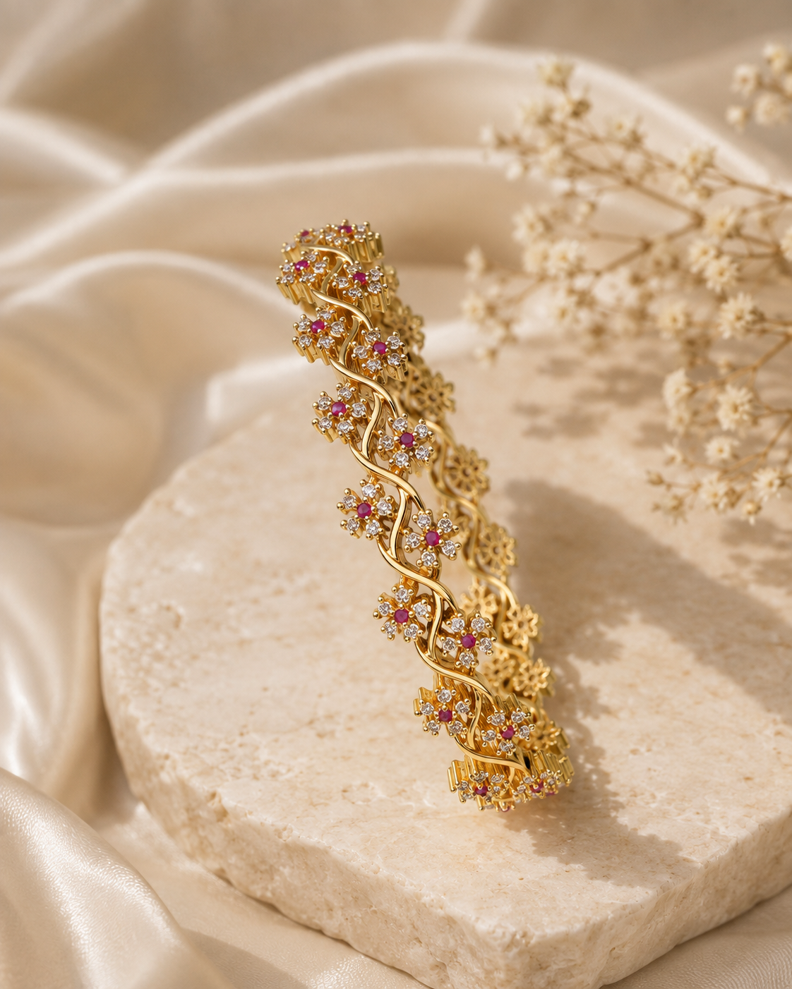 Hinu blossom - Premium Micro Gold Plated Ruby CZ Bangle – Indian Jewellery Australia