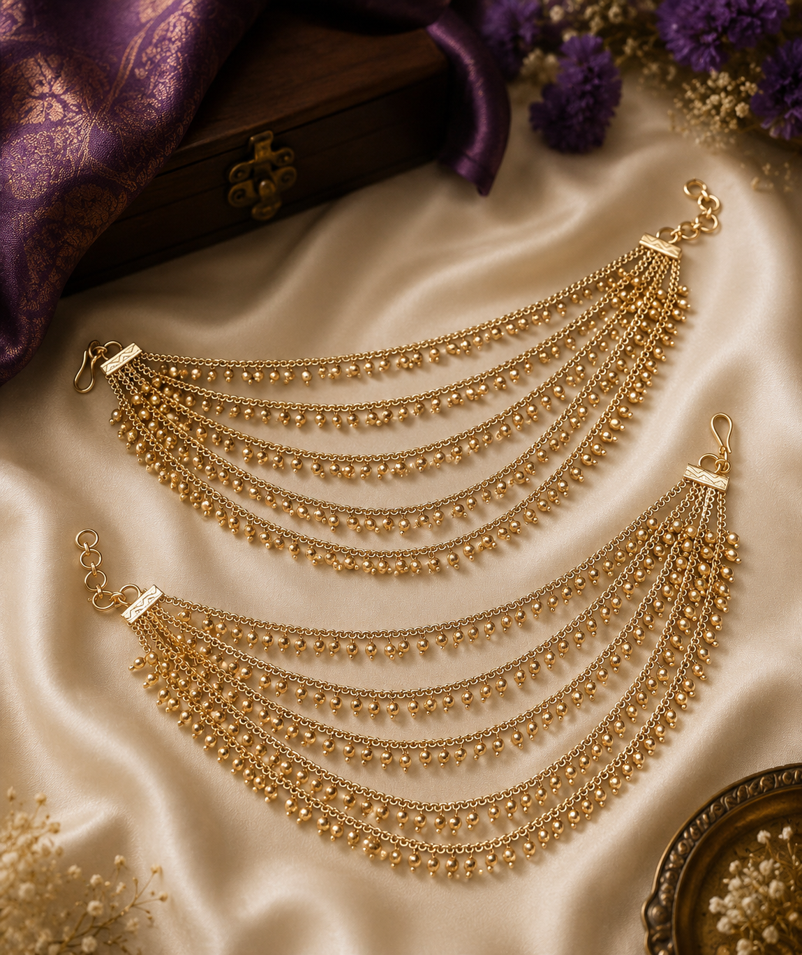Noor - Sehara Ear Chain – 2, 3 & 5 Layer Gold-Tone Jhumka Hair Chain Australia