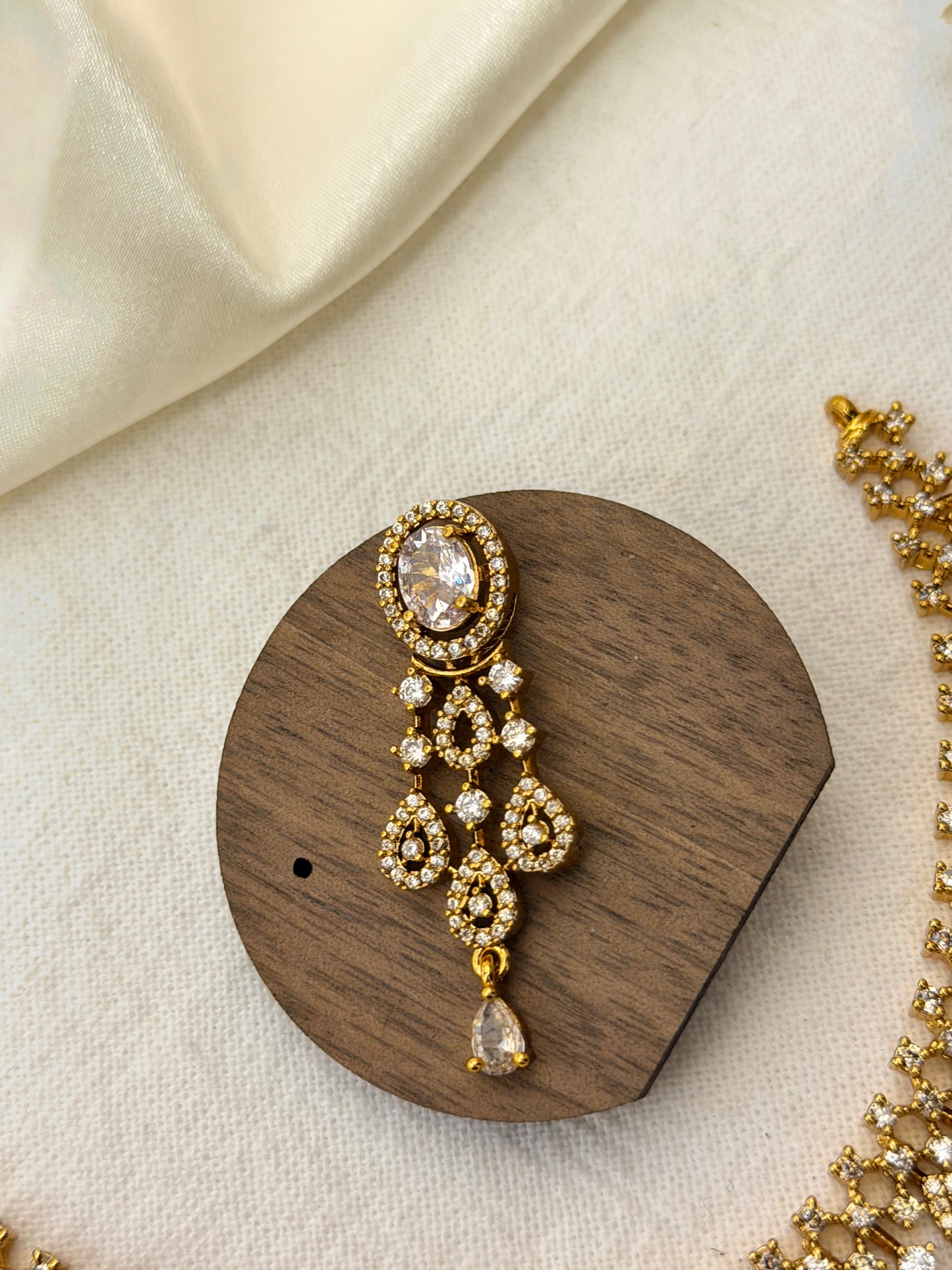 Aza - Gold-Tone CZ Bridal Necklace Set with Matching Earrings