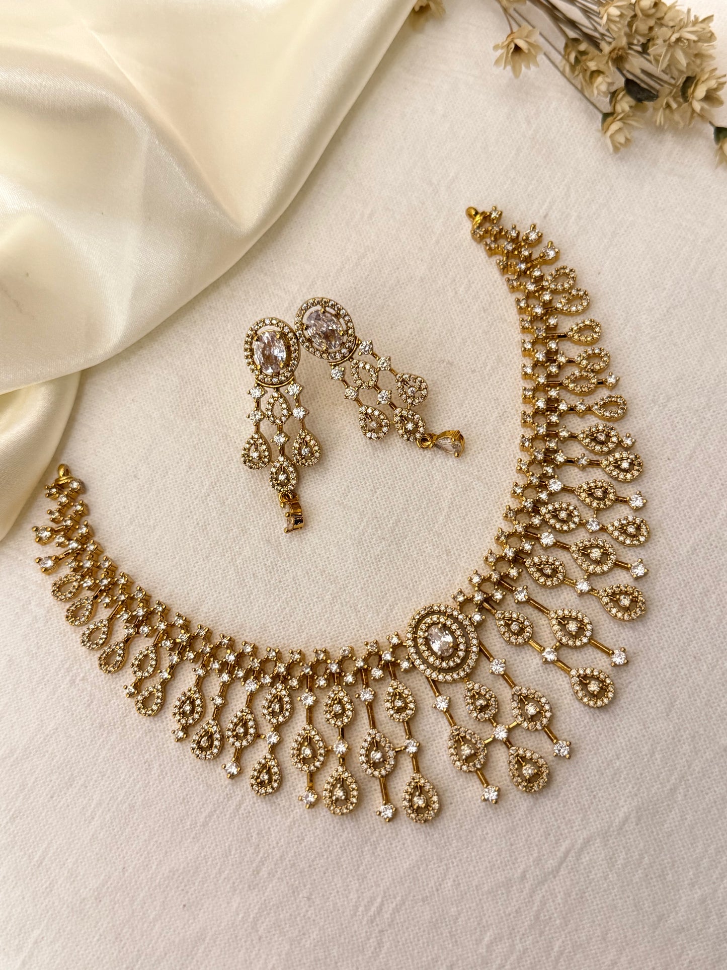 Aza - Gold-Tone CZ Bridal Necklace Set with Matching Earrings