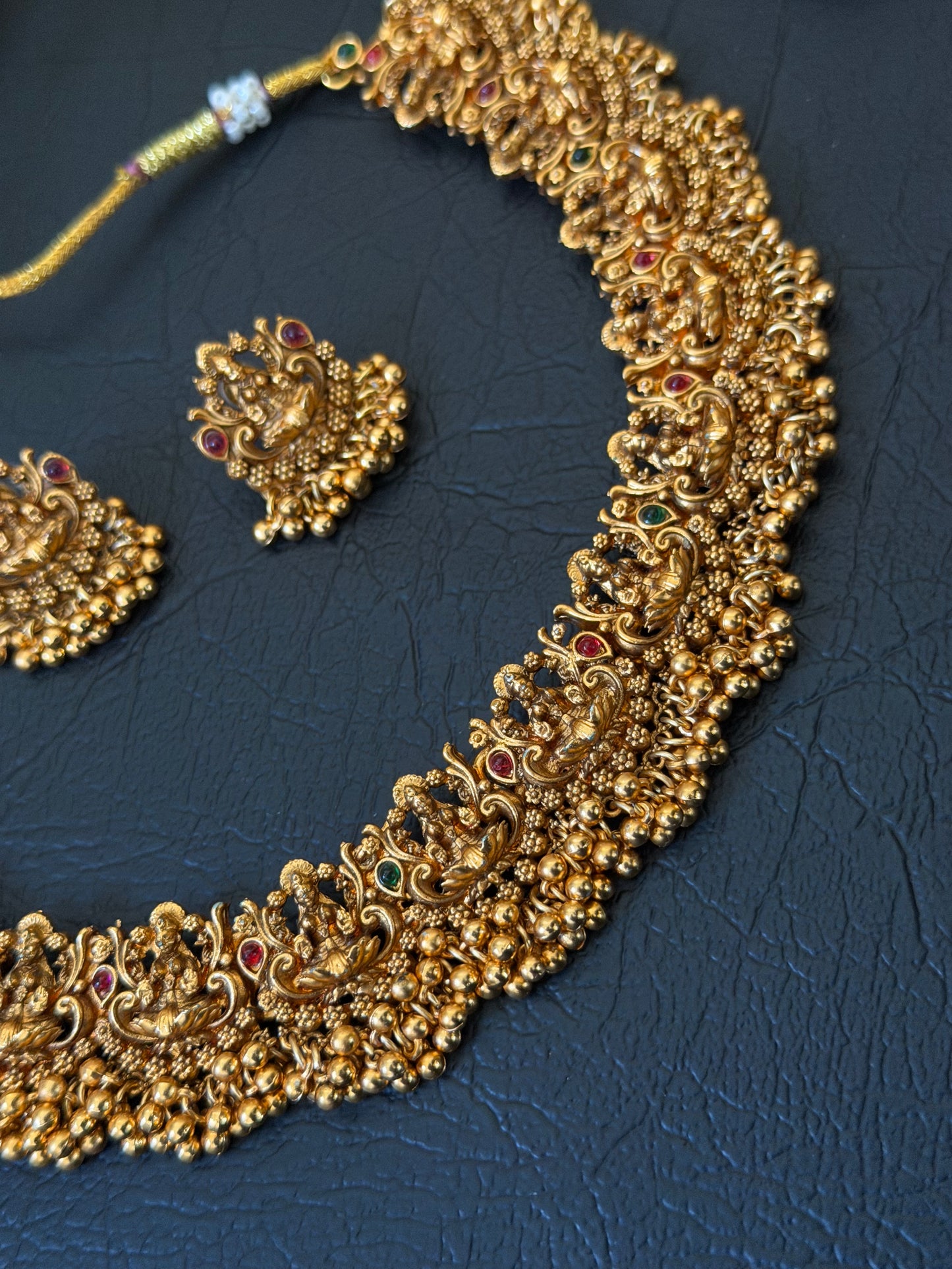 Kripa – Gold-Tone Lakshmi Indian Temple Jewellery Necklace Set