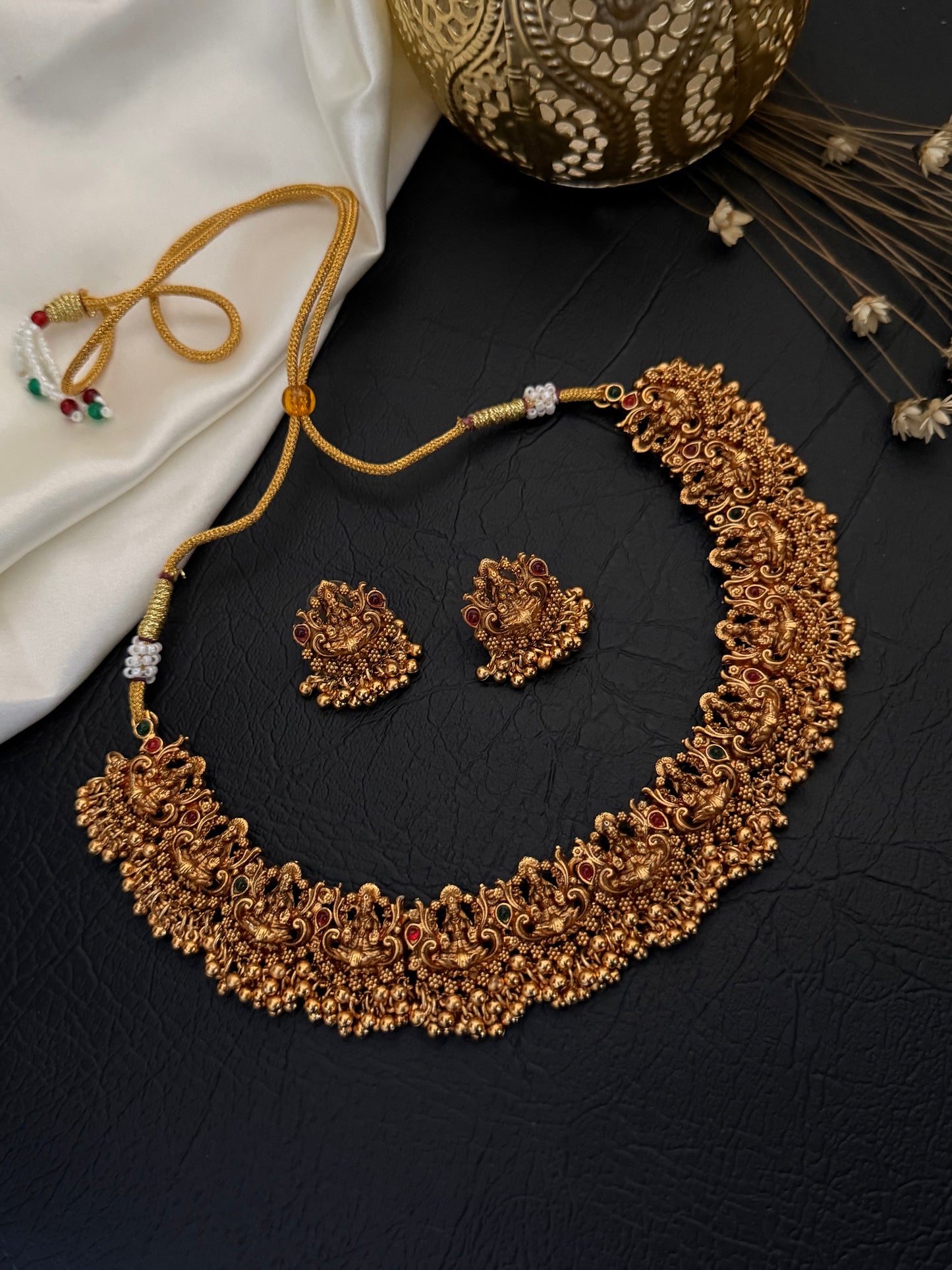 Kripa – Gold-Tone Lakshmi Indian Temple Jewellery Necklace Set
