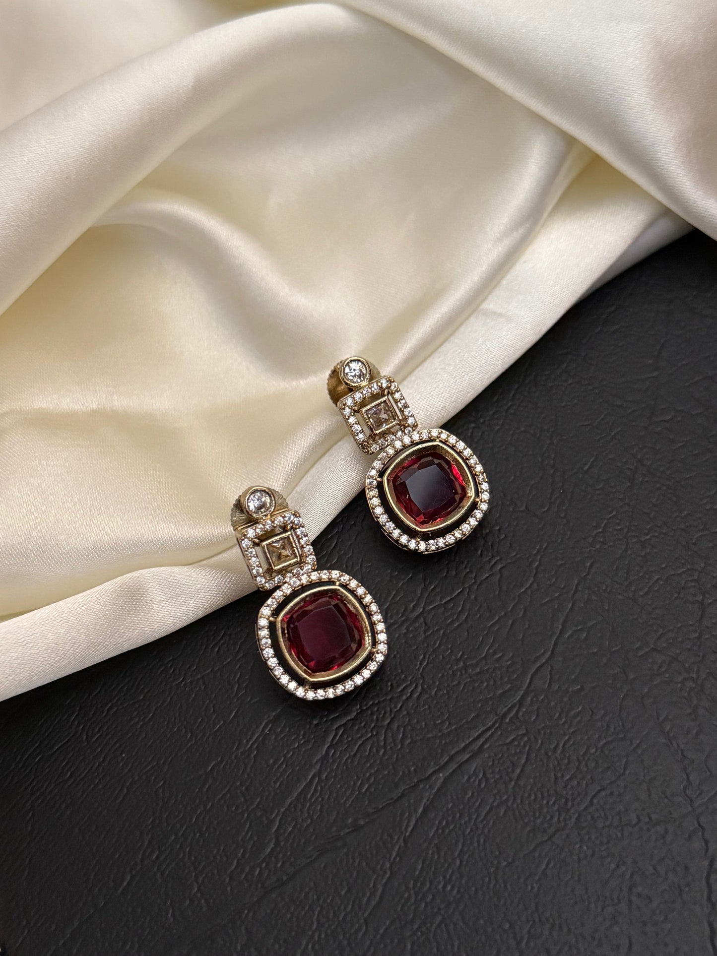 Tina - Burgundy CZ Double-Layer Necklace Set