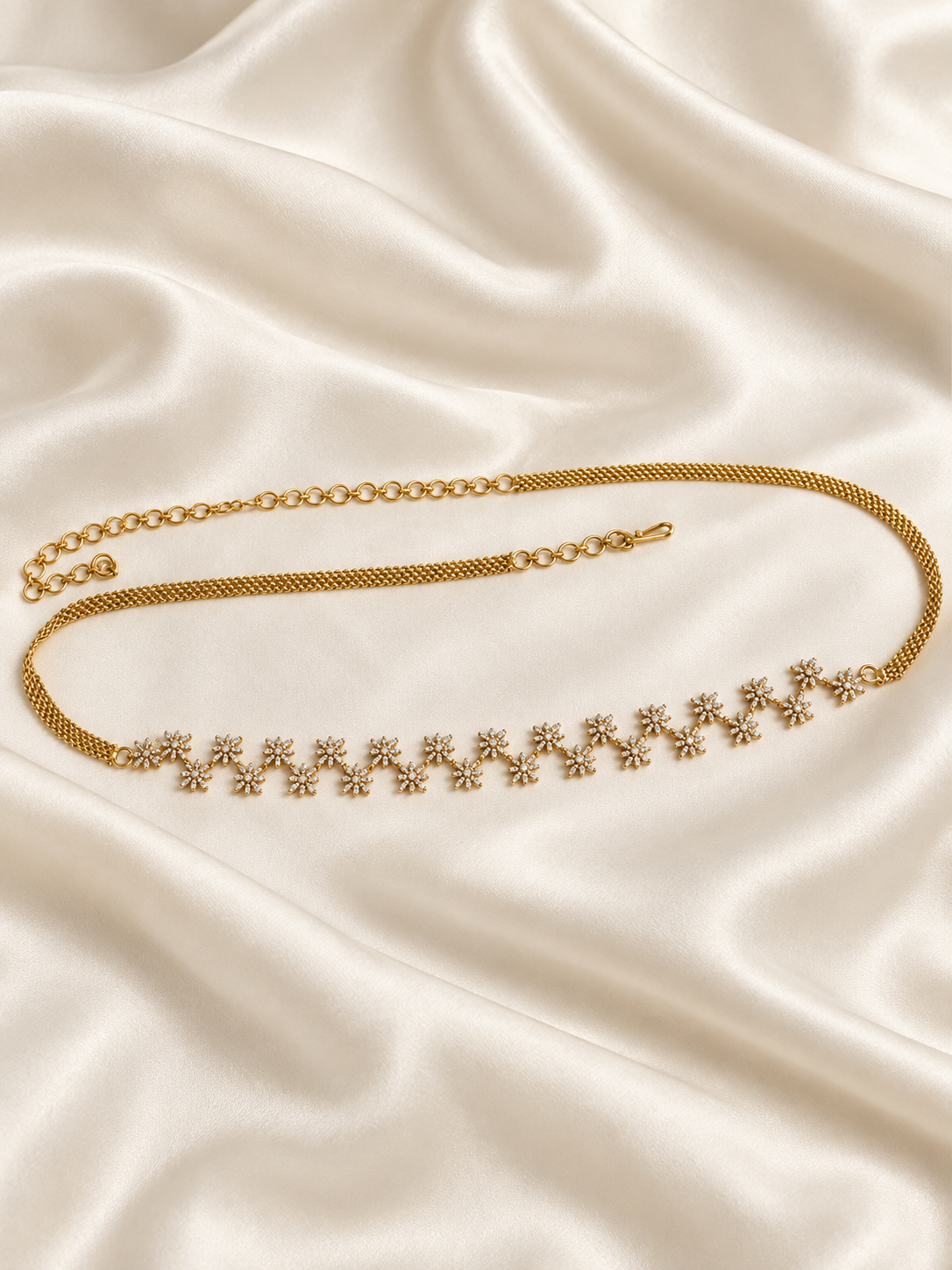 Eshani V1 - White Stone Hip Chain | Antique Gold-Tone Waist Chain & Aranjanam