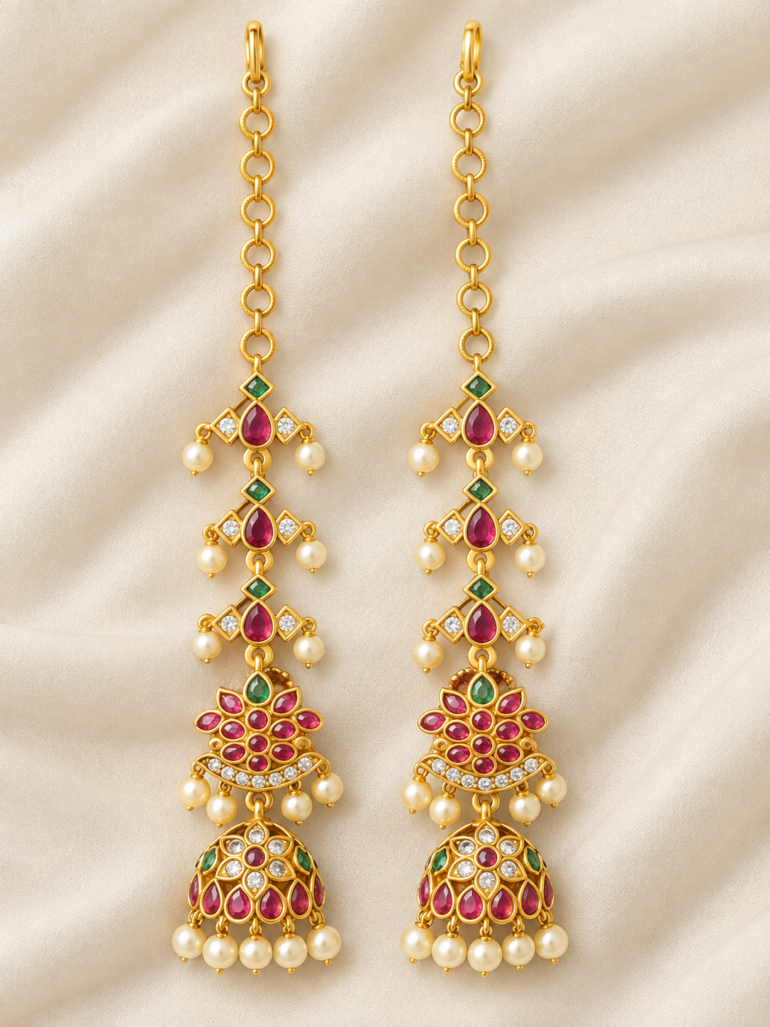 Jaya - Premium CZ Jhumka Earrings with Mattal Ear Chain
