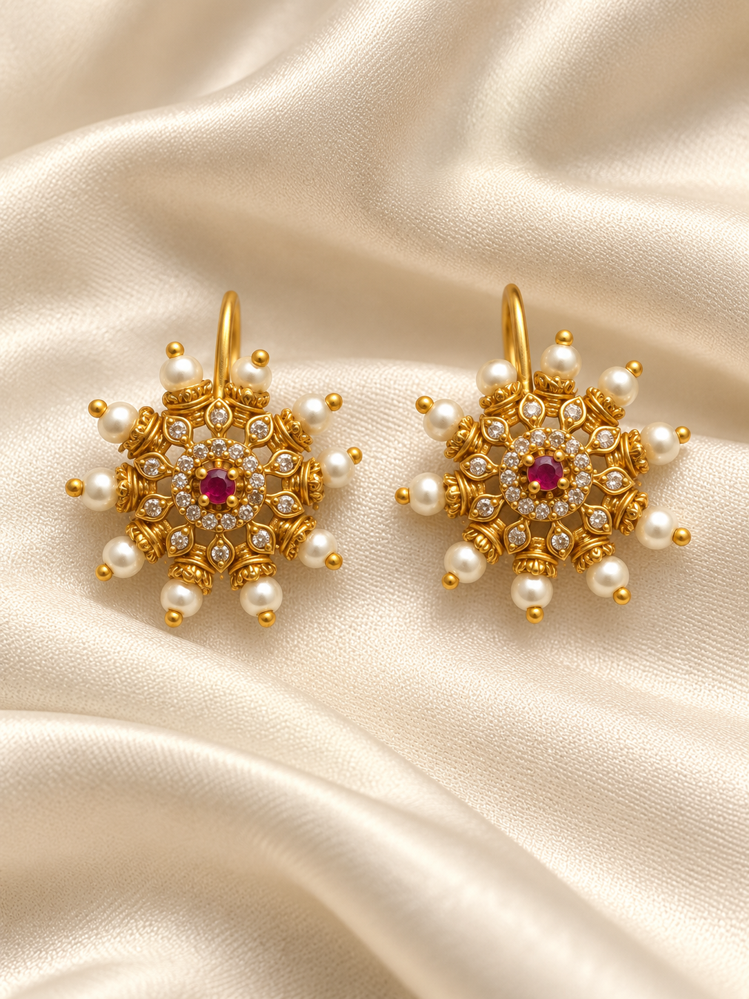 Veda Bugadi V1 | Gold-Finish CZ & Pearl Bugadi or Bugdi