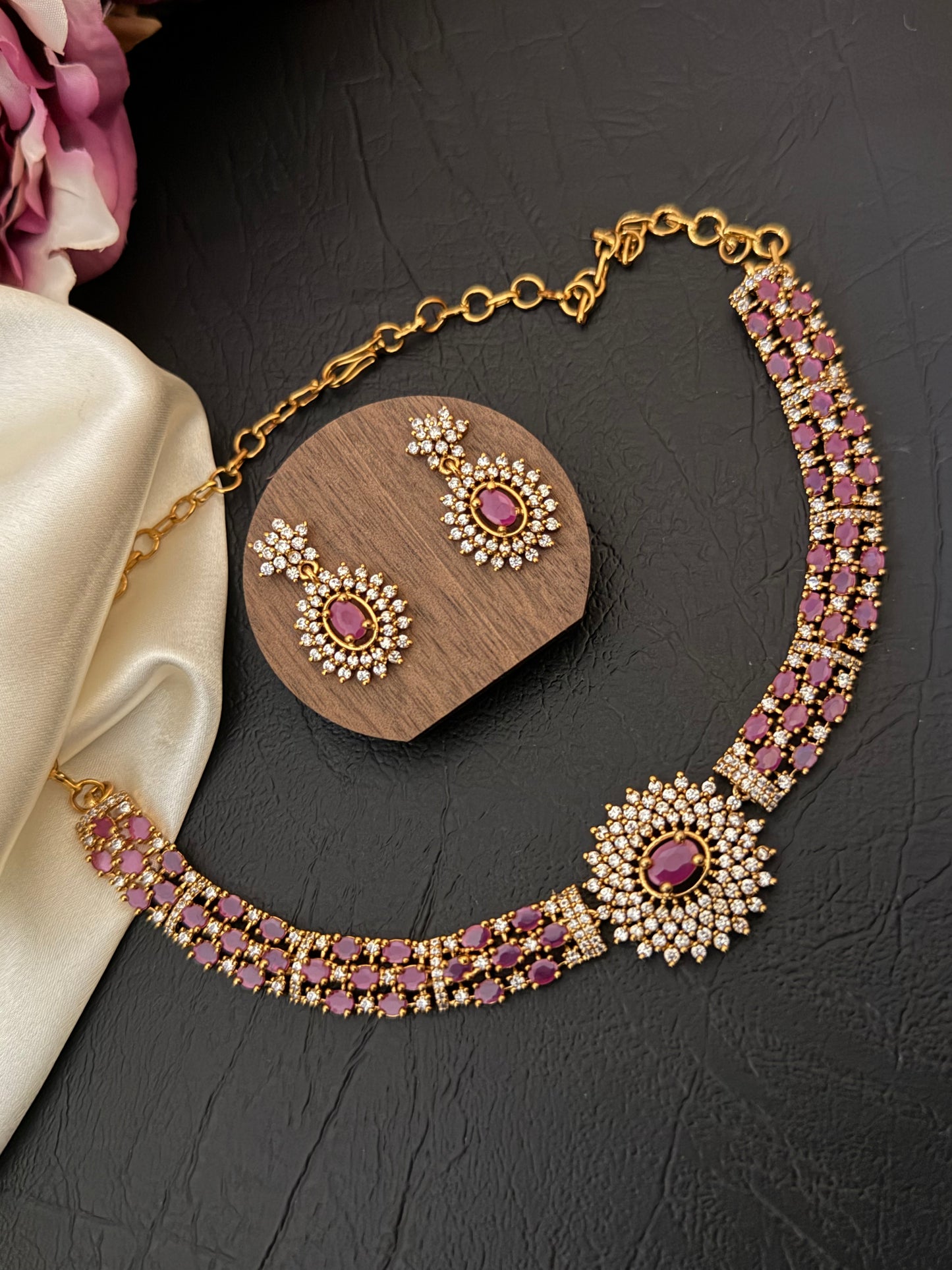 Prana - Ruby & Emerald CZ Necklace Set