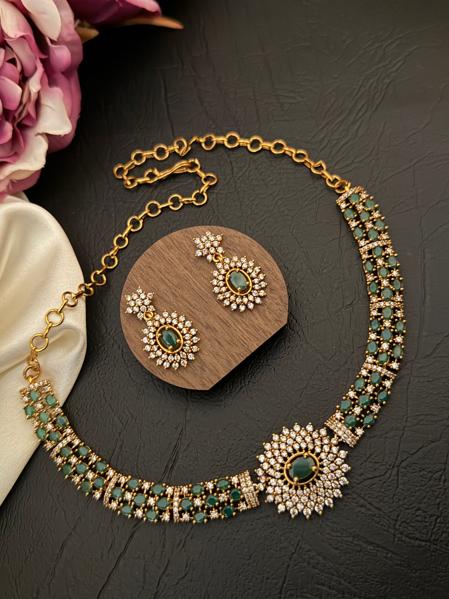 Prana - Ruby & Emerald CZ Necklace Set