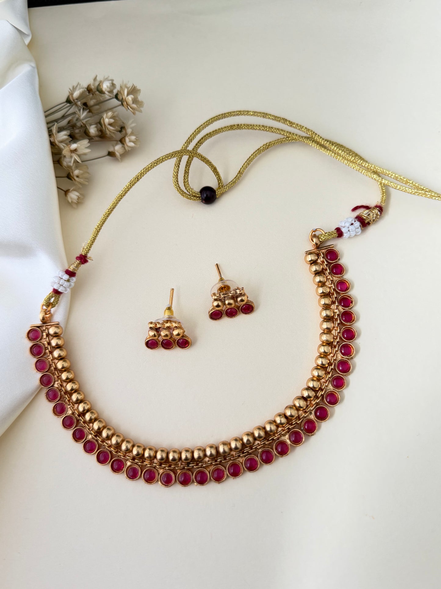 Kaavya V4 – Ruby Red Traditional Necklace Set