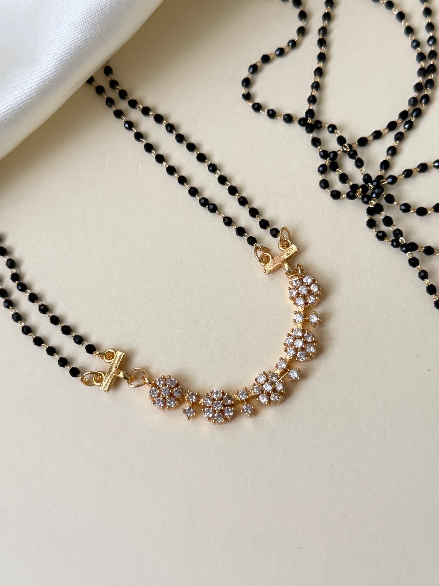 Naira Double Layer Mangalsutra | Black Crystal Karimani Mala with CZ Pendant