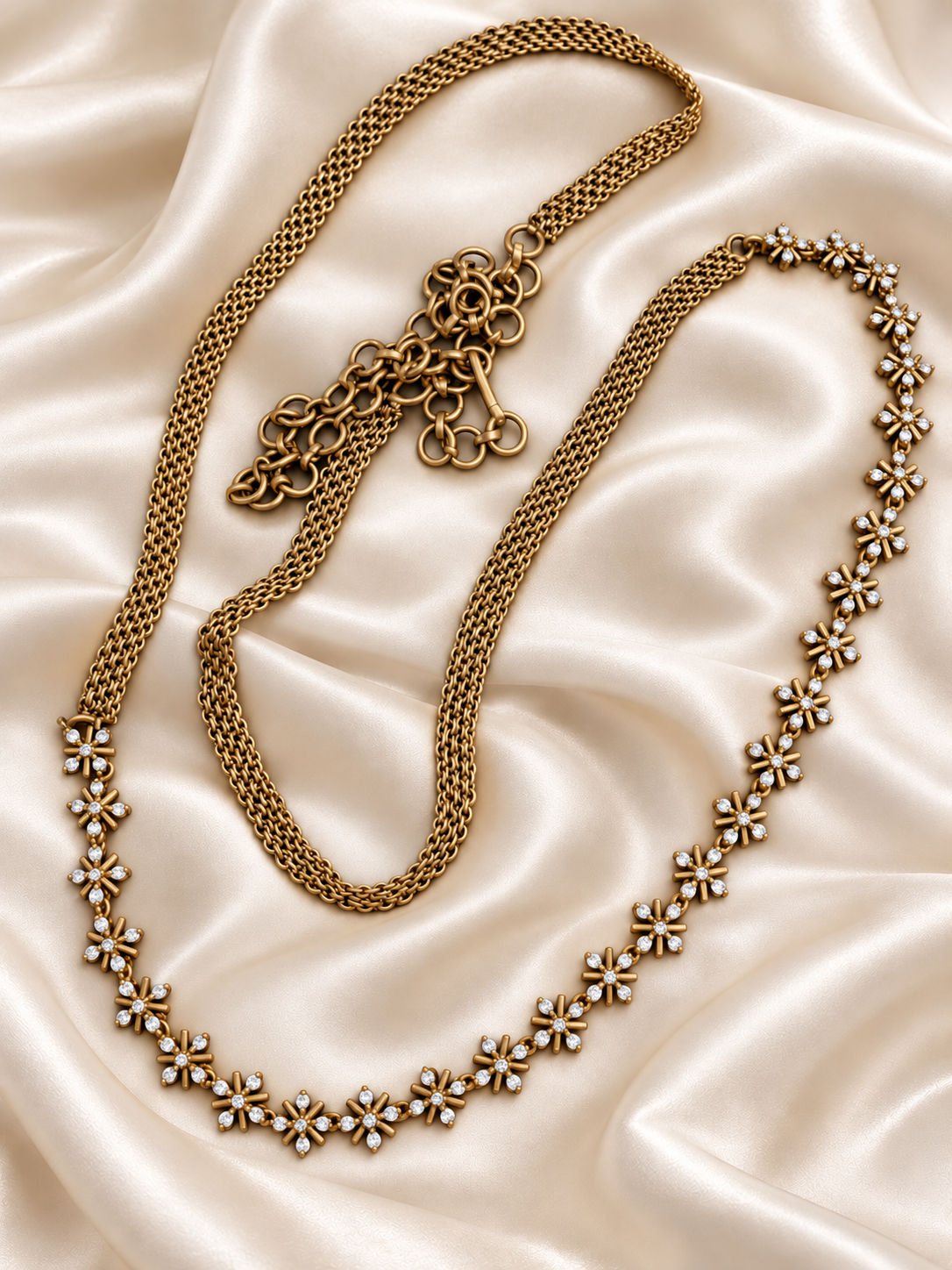 Eshani V2 – White Stone Hip Chain | Antique Gold-Tone Waist Chain & Aranjanam