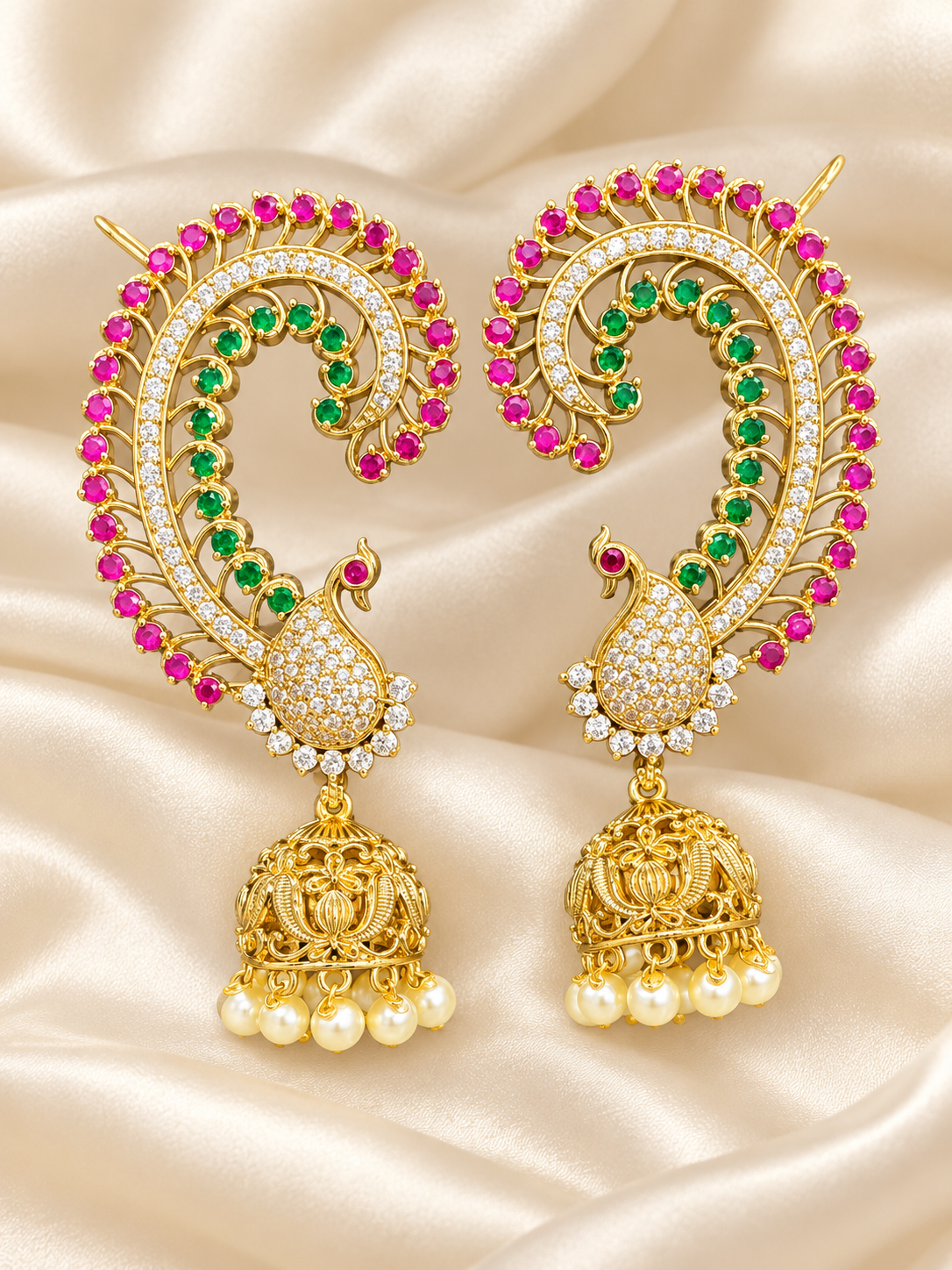 Shikhi – Premium Peacock CZ Ear Cuff Jhumka Earrings