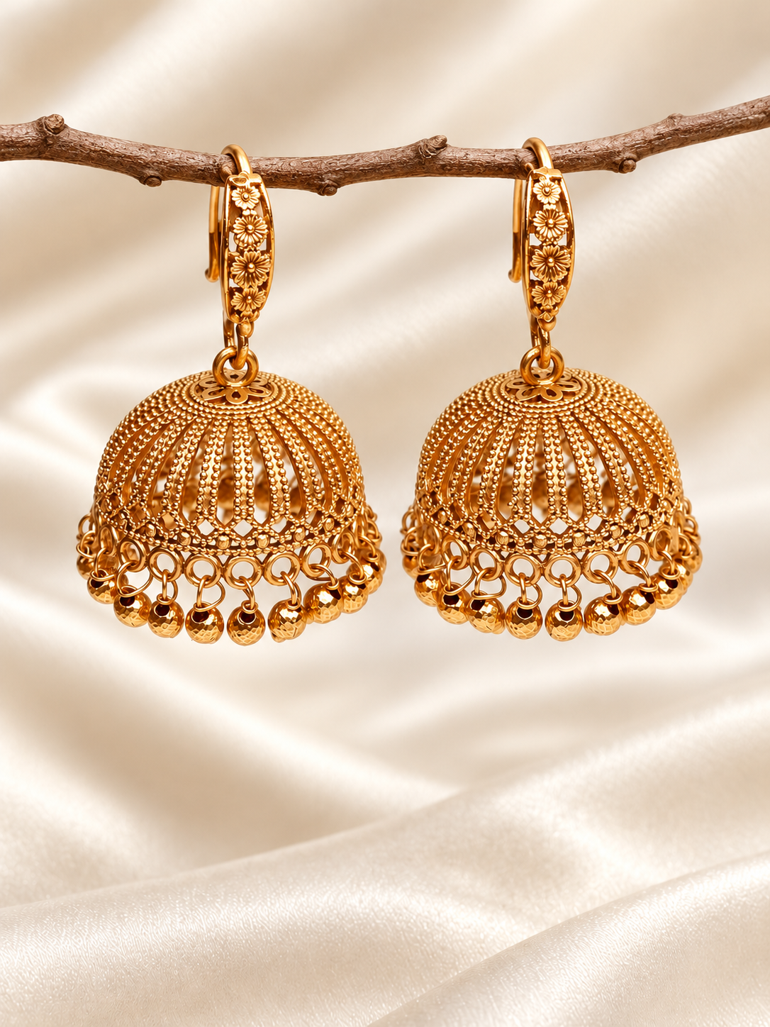 Kavisha – Antique Gold hoop style Jhumka Earrings