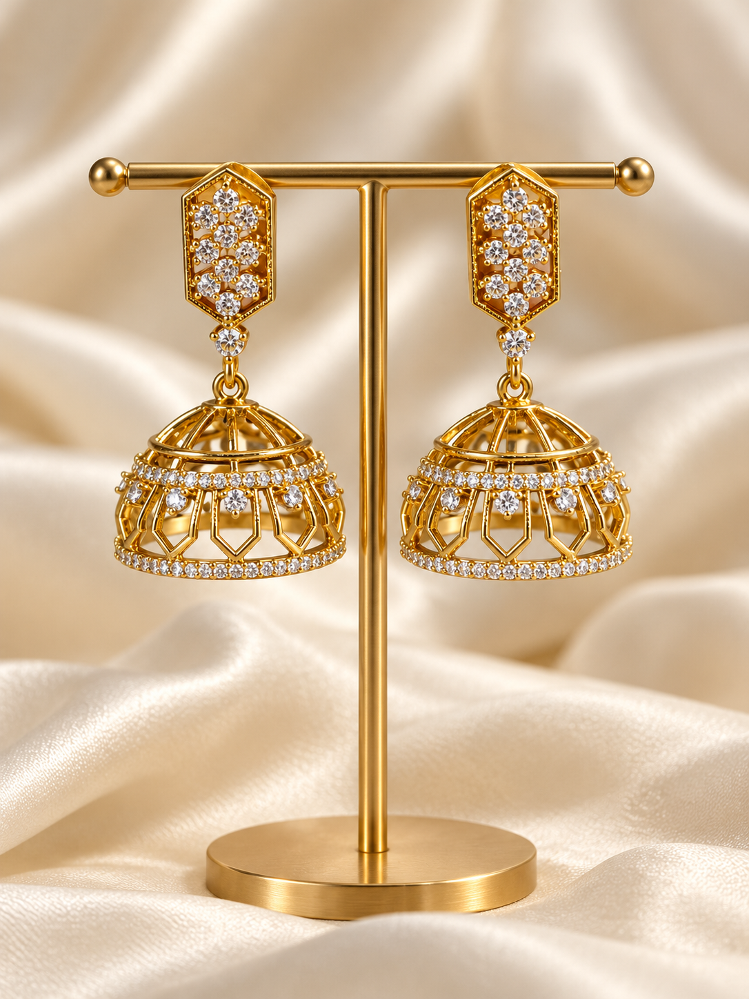 Viyara - CZ Jhumka Earrings for Kids & Adults | Gold-Tone