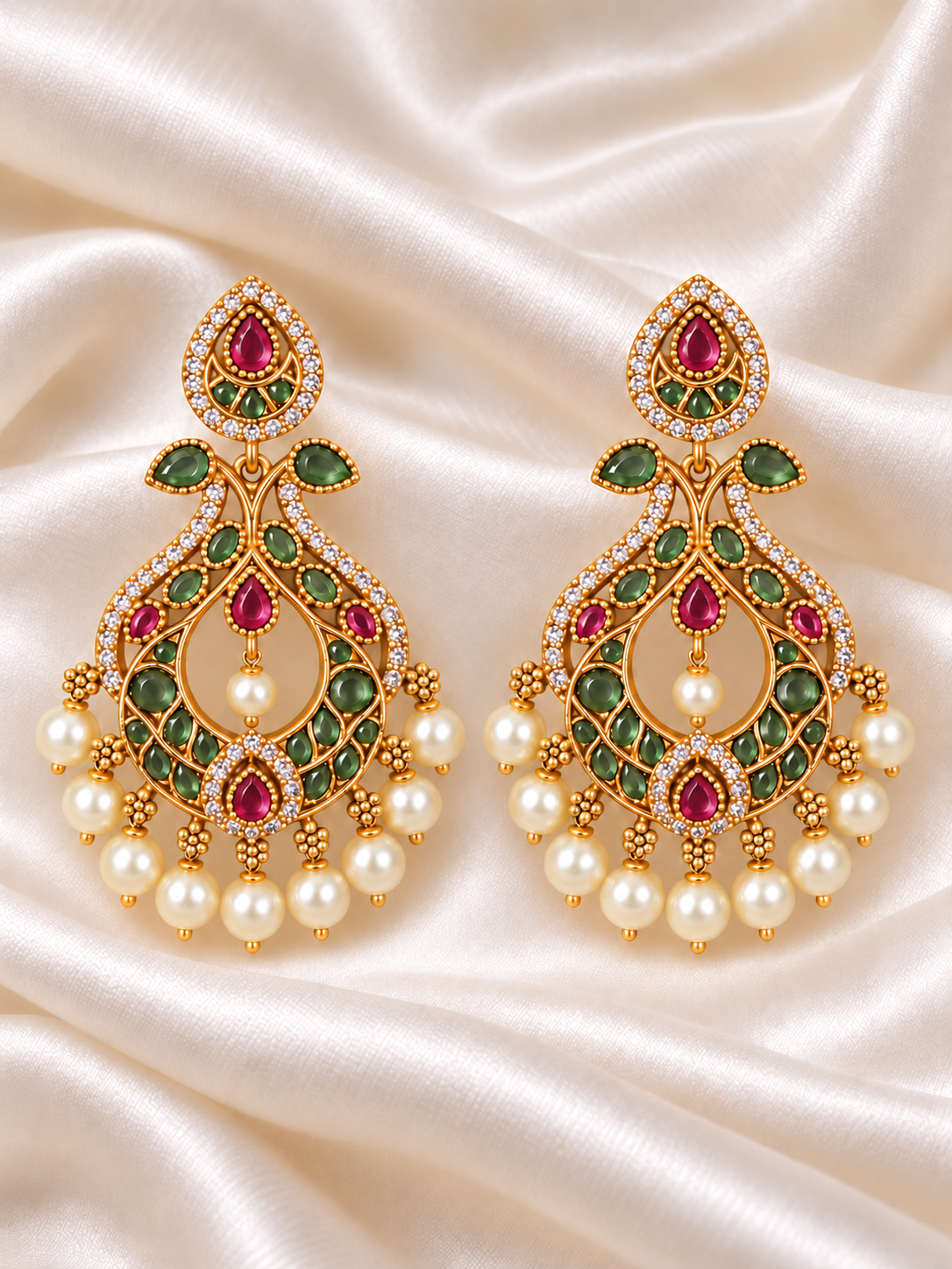 Sheela – Multicolour Stone Chandelier Earrings | Pearl Drop Indian Earrings Australia