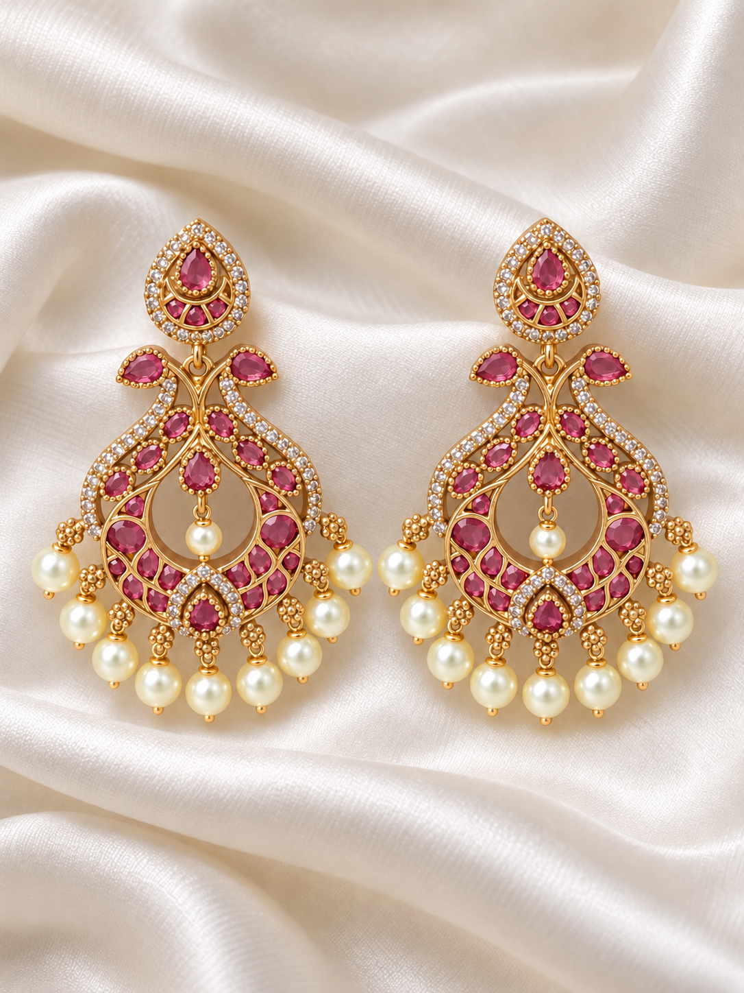 Sheela – Multicolour Stone Chandelier Earrings | Pearl Drop Indian Earrings Australia