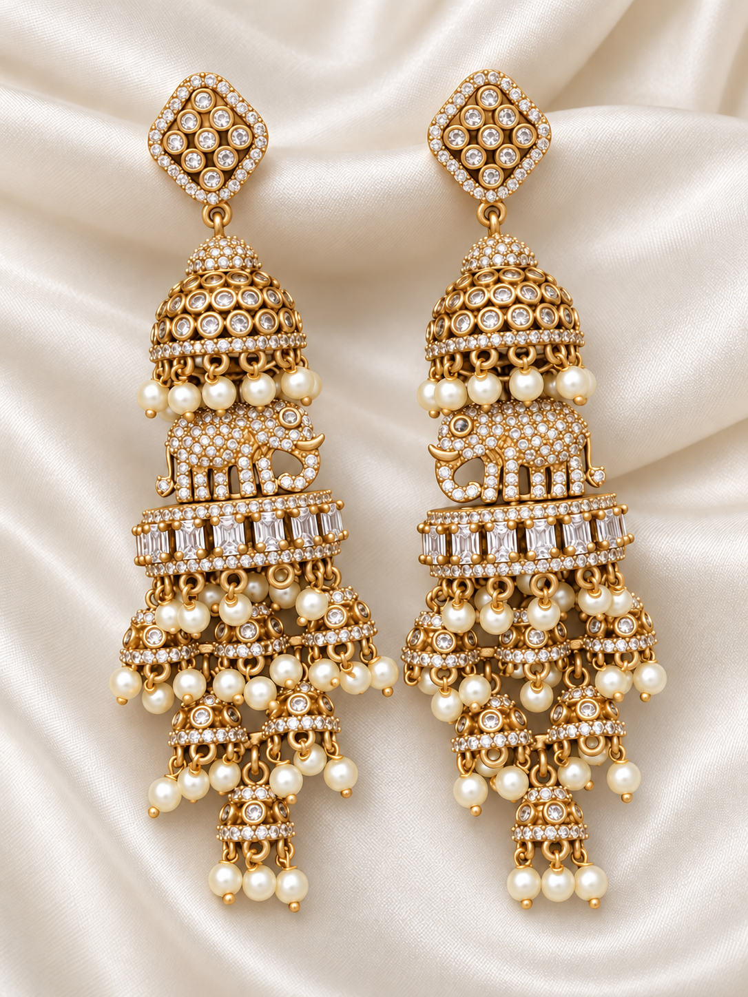 Priyamvada – Elephant Jhumka Earrings | Pearl Drop Indian Earrings Australia