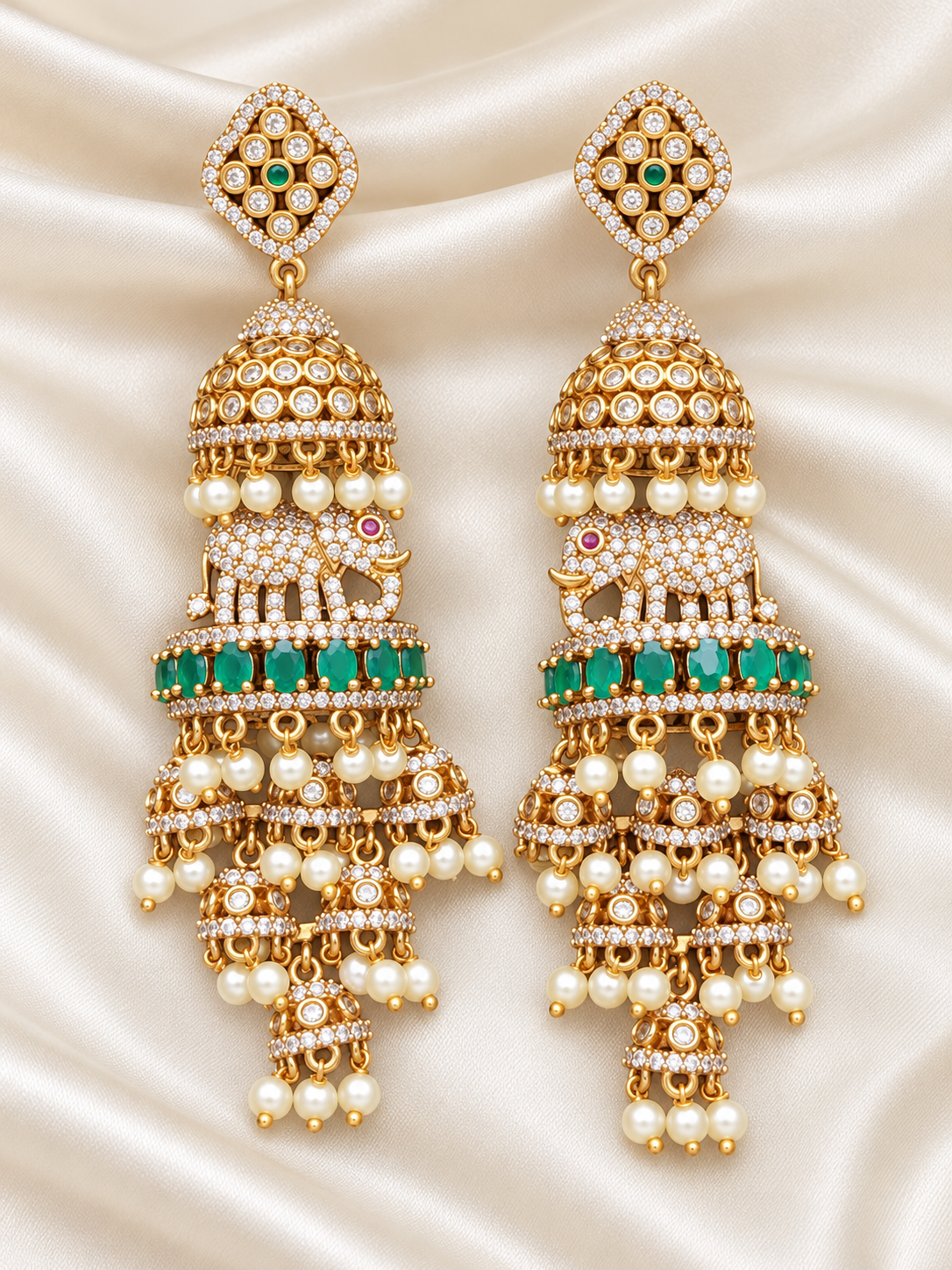 Priyamvada – Elephant Jhumka Earrings | Pearl Drop Indian Earrings Australia