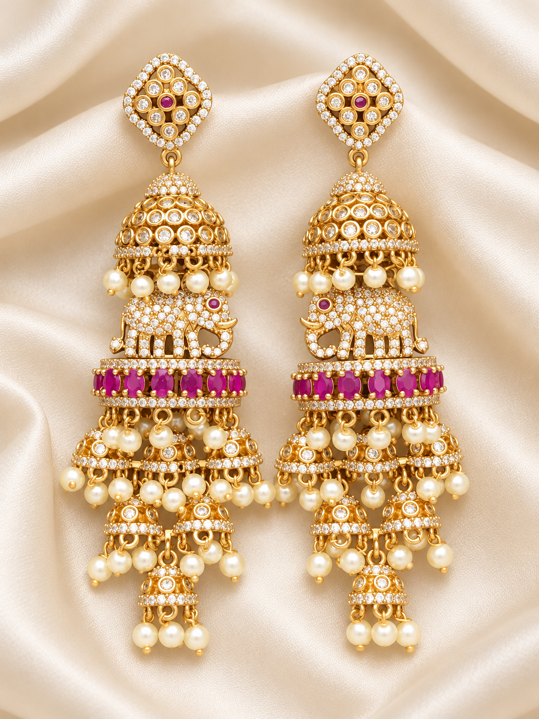 Priyamvada – Elephant Jhumka Earrings | Pearl Drop Indian Earrings Australia