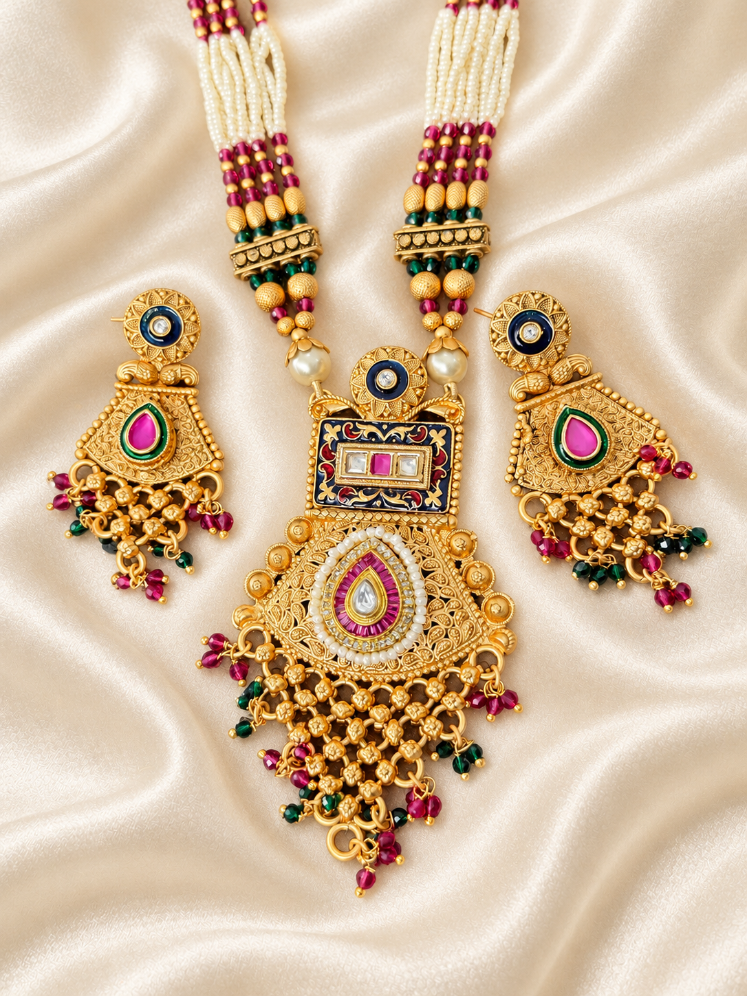 Aaradhya – Rajwadi Meenakari Rani Haar Necklace Set | Indian Jewellery Australia