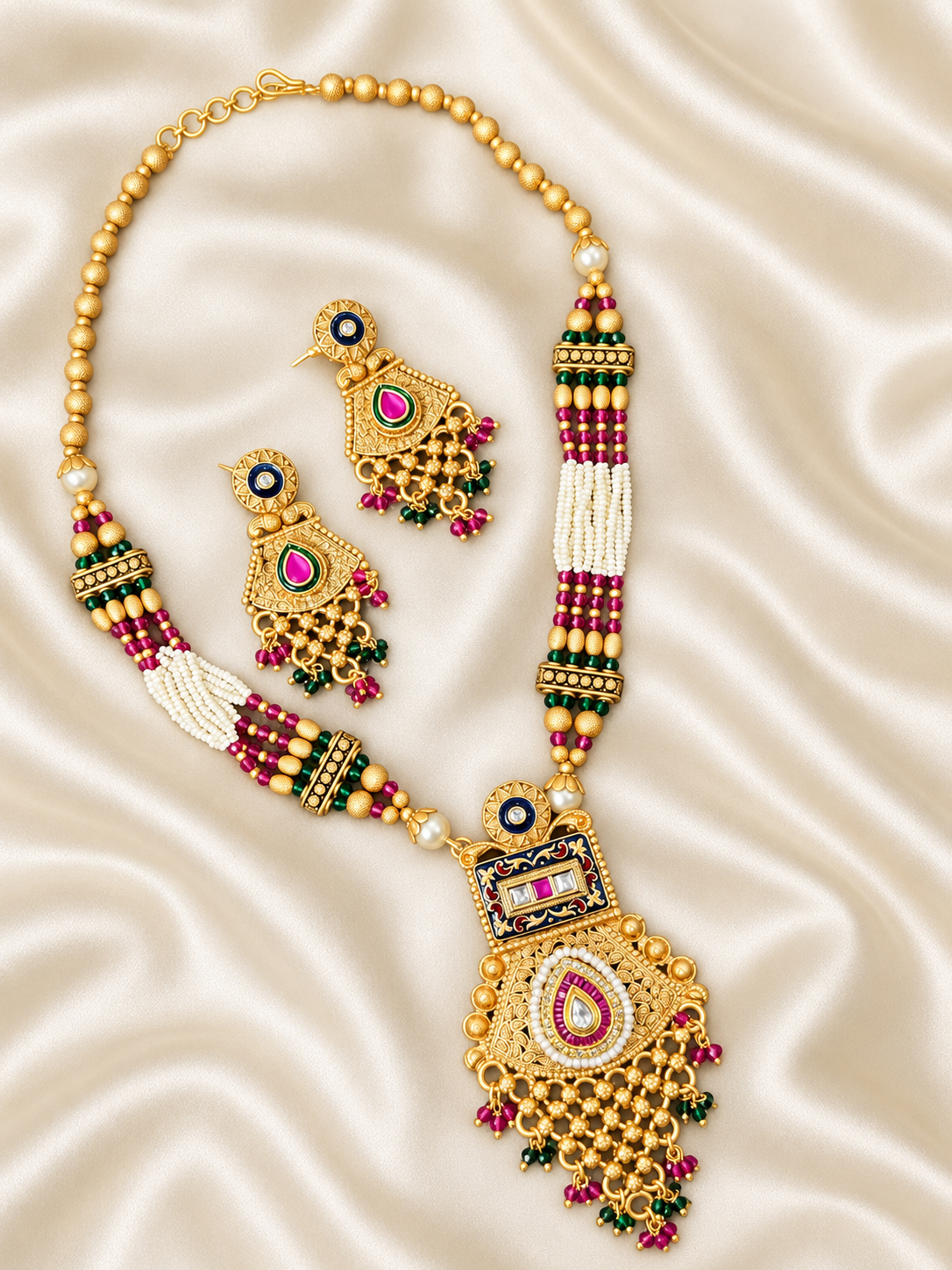 Aaradhya – Rajwadi Meenakari Rani Haar Necklace Set | Indian Jewellery Australia