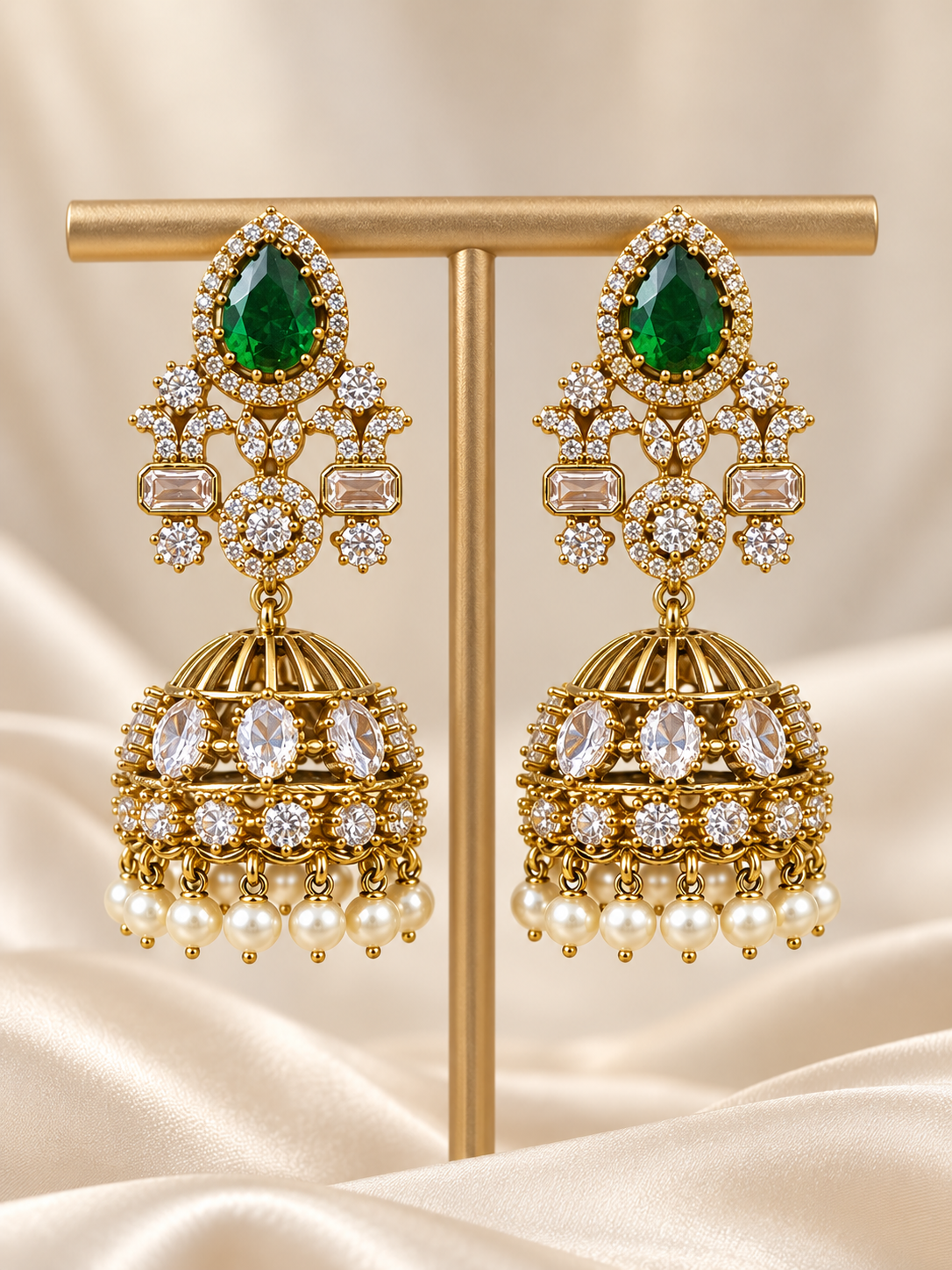 Aisha – Green Stone Jhumka Earrings | Indian Jewellery Australia
